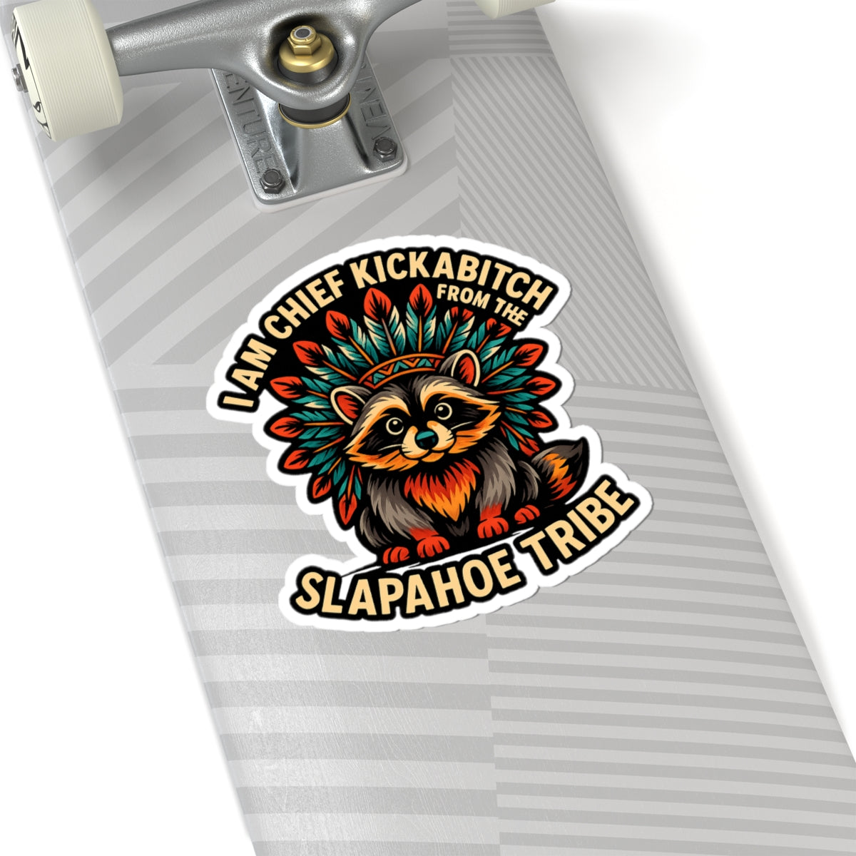 Chief Kickabitch Raccoon Sticker, Fun Laptop Decor, Nature Lover Gift, Tribal Style Art, Cute Car Decal