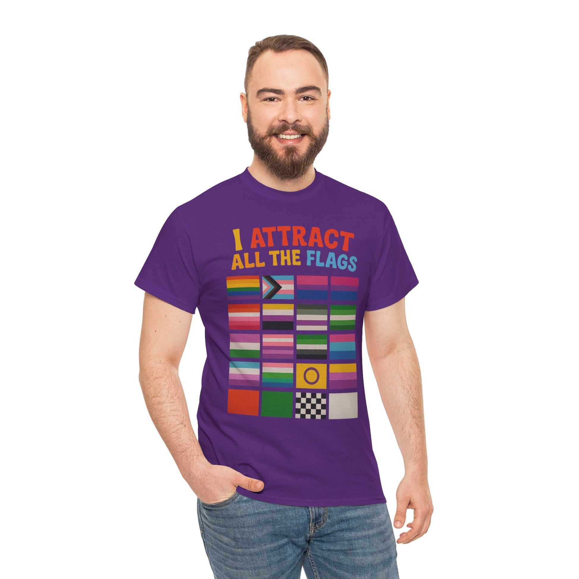 I Attract All The Flags LGBTQ Pride T-Shirt – Funny Inclusivity Shirt – Gildan 5000