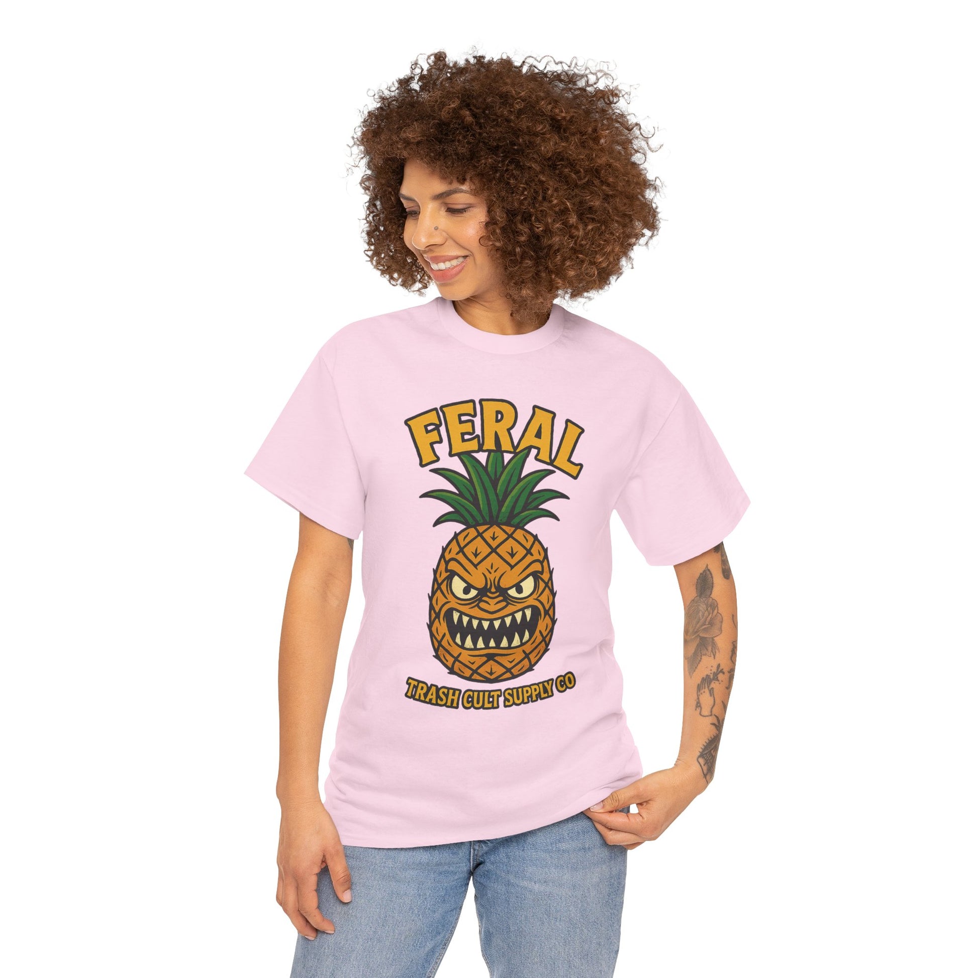 Feral Evil Pineapple Shirt – Aggressive Fruit Trashcore Tee – Gildan 5000 Unisex
