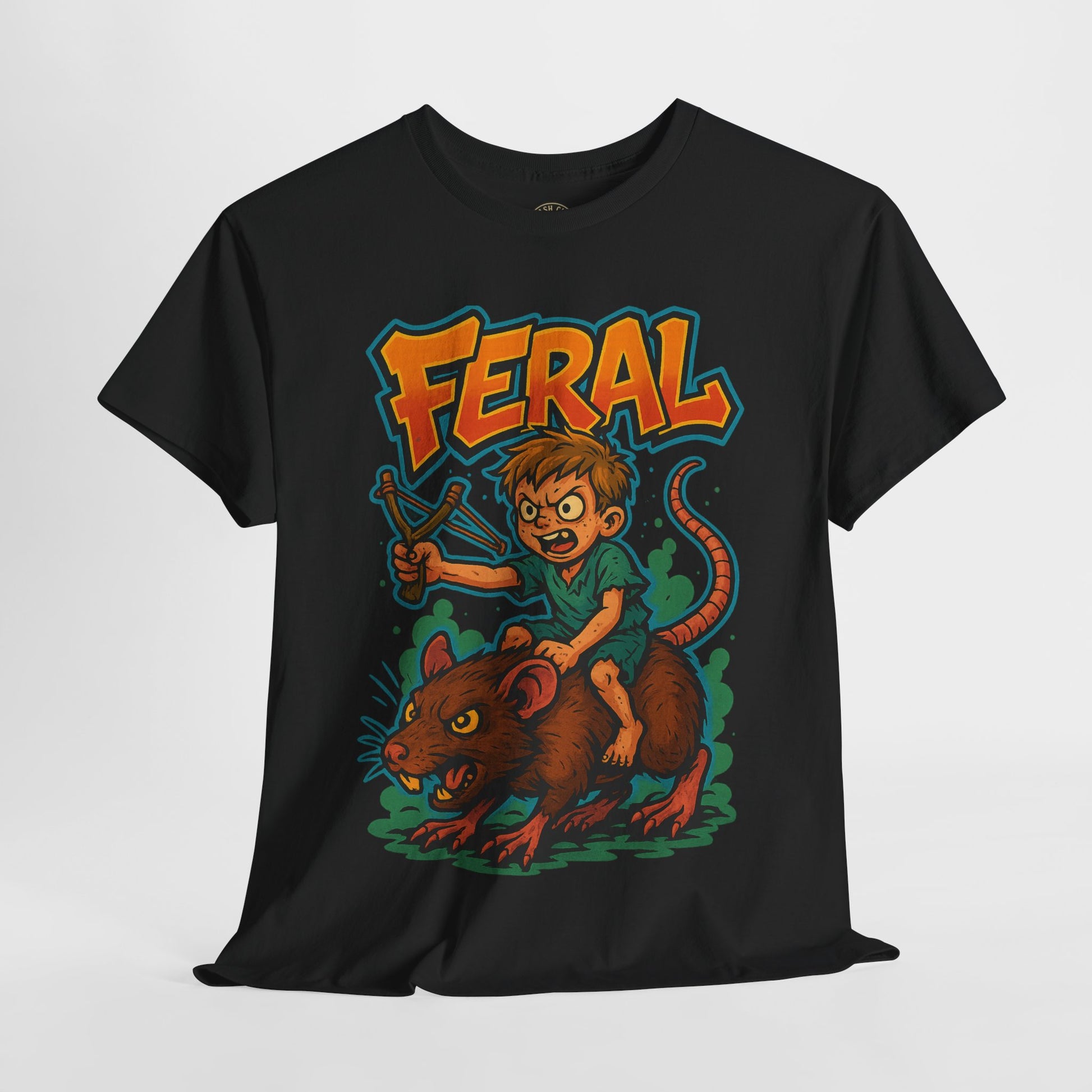 FERAL Graffiti Rat Rider T-Shirt – Bold New School Streetwear | Gildan 5000 Chaos Graphic Tee