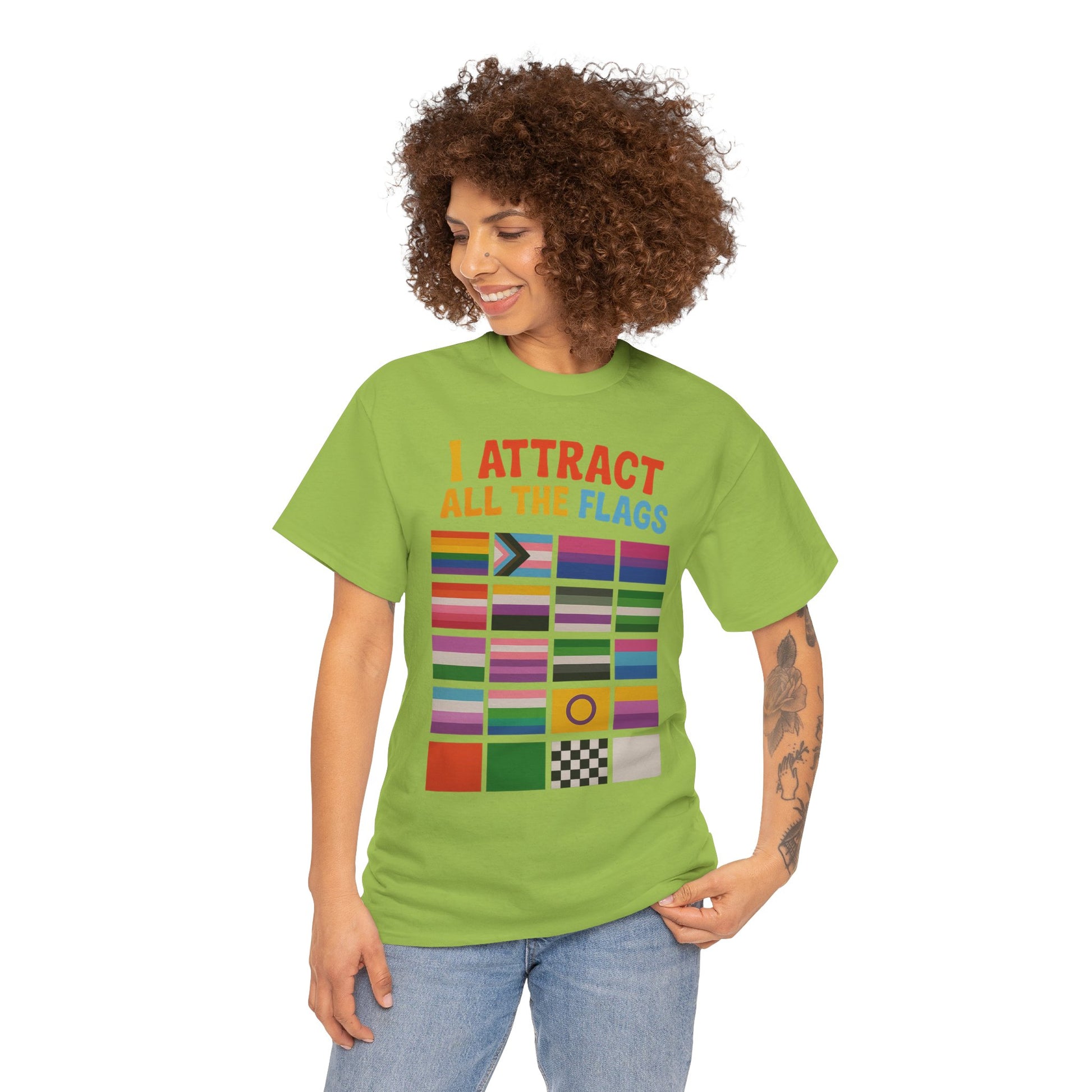 I Attract All The Flags LGBTQ Pride T-Shirt – Funny Inclusivity Shirt – Gildan 5000