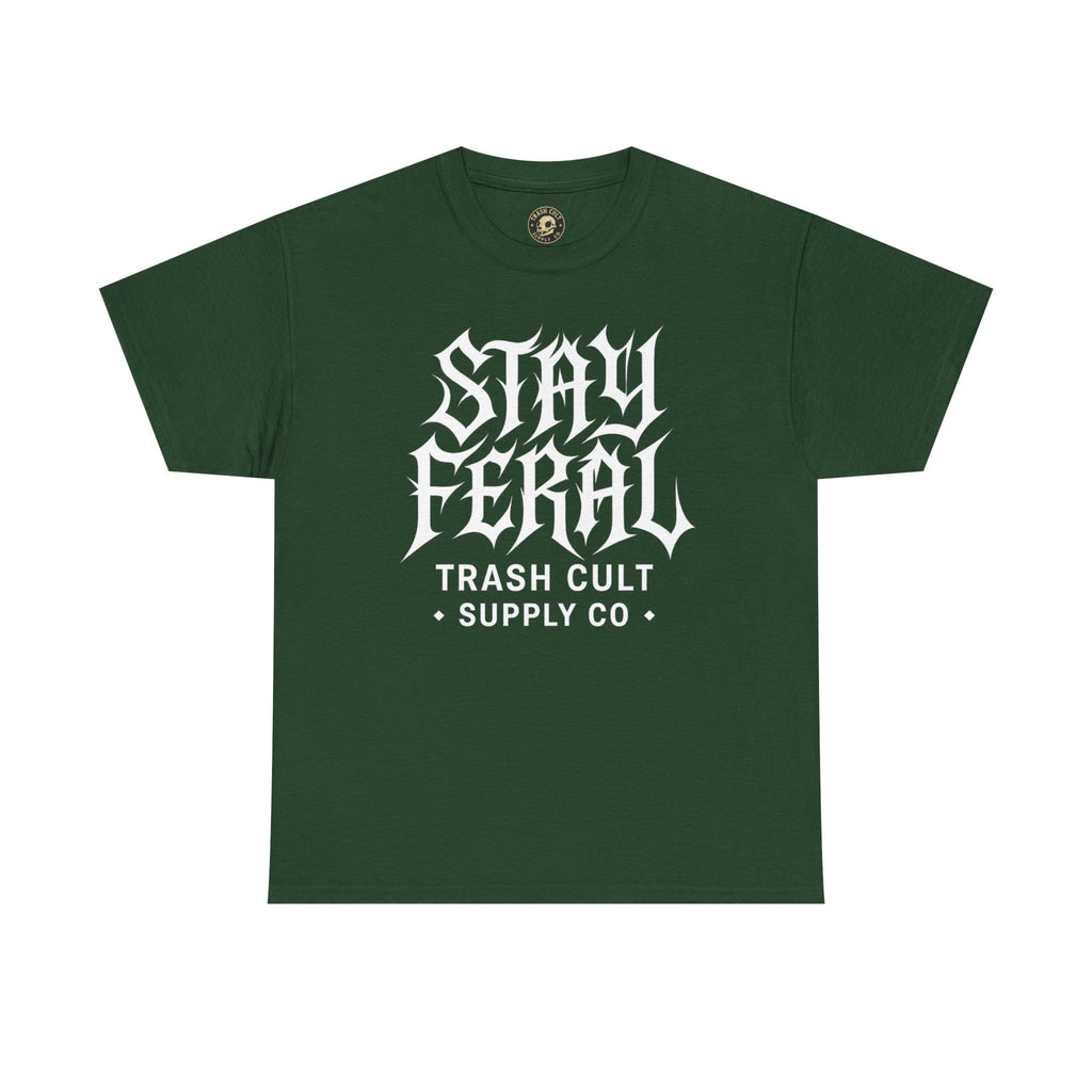 Unisex Heavy Cotton Tee - Stay Feral Graphic Tee, Streetwear Shirt, Gift for Wild Spirits, Eco-Friendly Casualwear, Summer Fashion