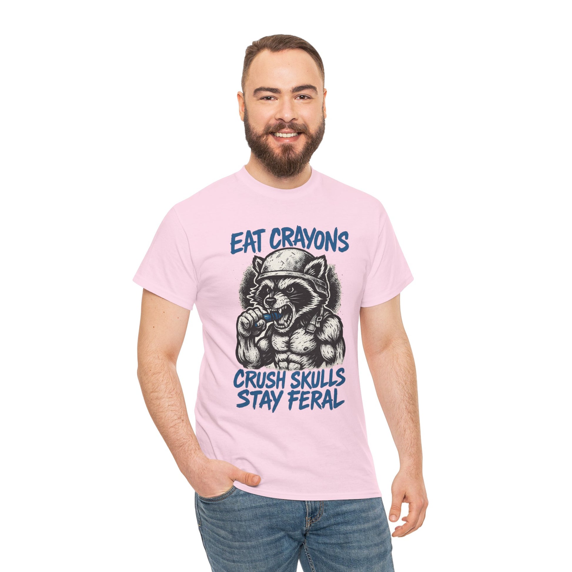 Eat Crayons Crush Skulls Stay Feral Military Raccoon Shirt – Gildan 5000