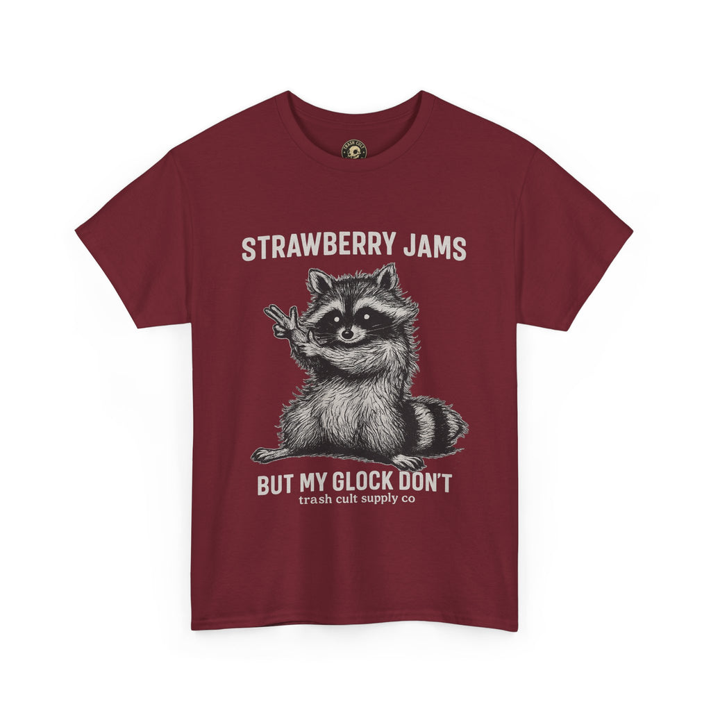 Strawberry Jams But My Glock Don’t Raccoon Shirt – Trash Cult Supply Co. Gildan 5000 Tee
