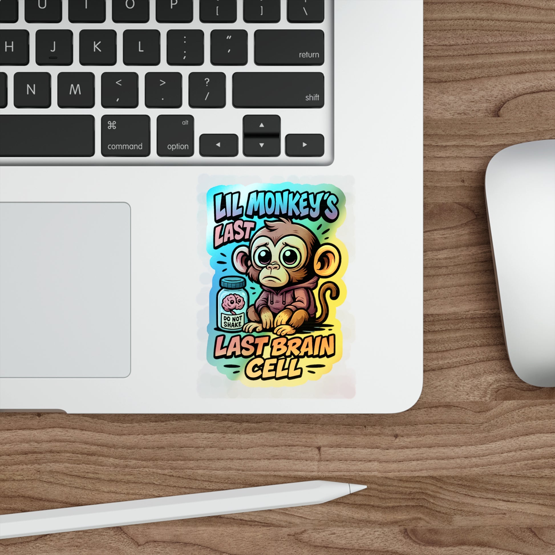 Lil Monkey’s Last Brain Cell Holographic Sticker – Funny ADHD Meme Vinyl Decal