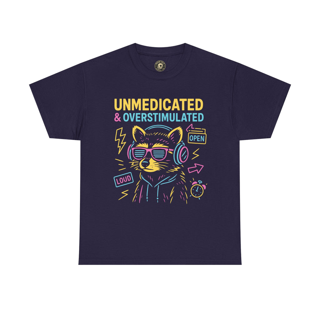 Unmedicated & Overstimulated Neon Raccoon ADHD Shirt – Trash Cult Supply Co. – Gildan 5000