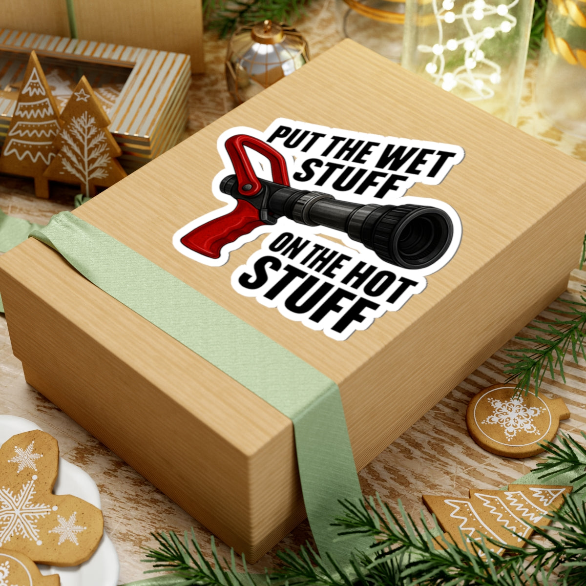 Humorous Firefighter Kiss-Cut Stickers - "Put the Wet Stuff on the Hot Stuff"