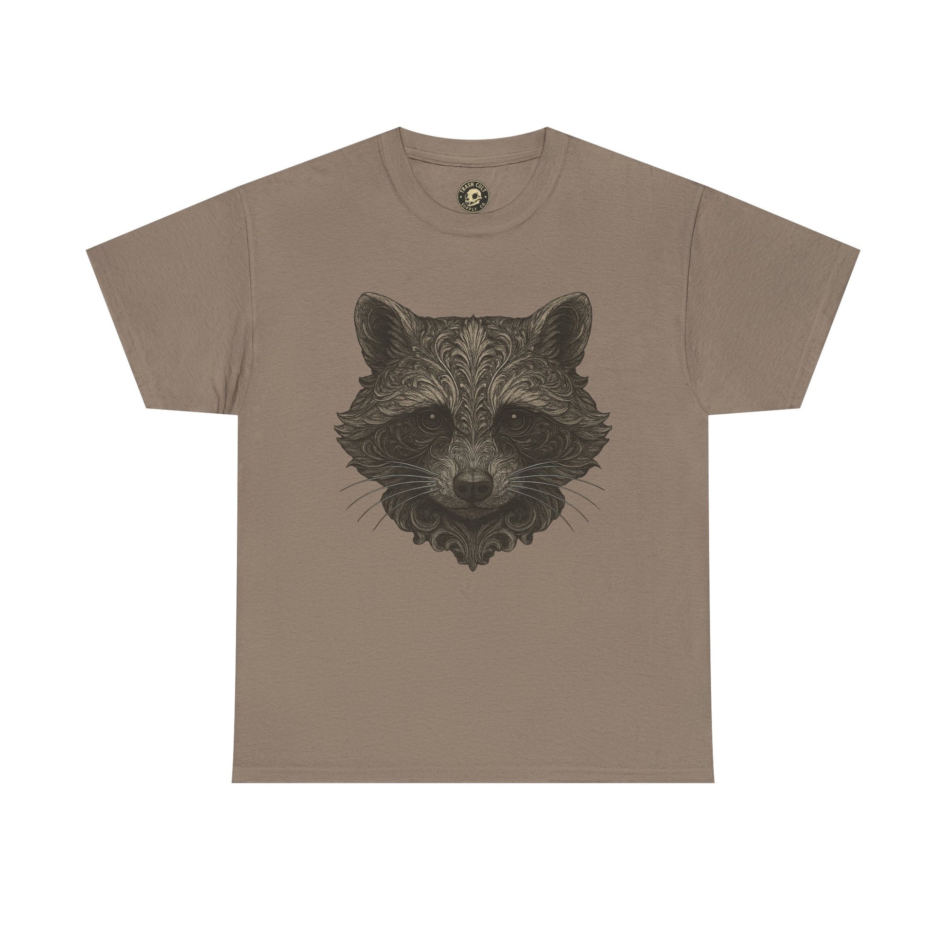 Ornate Raccoon Face Shirt – Intricate Woodland Animal Art Tee – Tattoo-Inspired Forest Aesthetic – Trash Cult Supply Co.