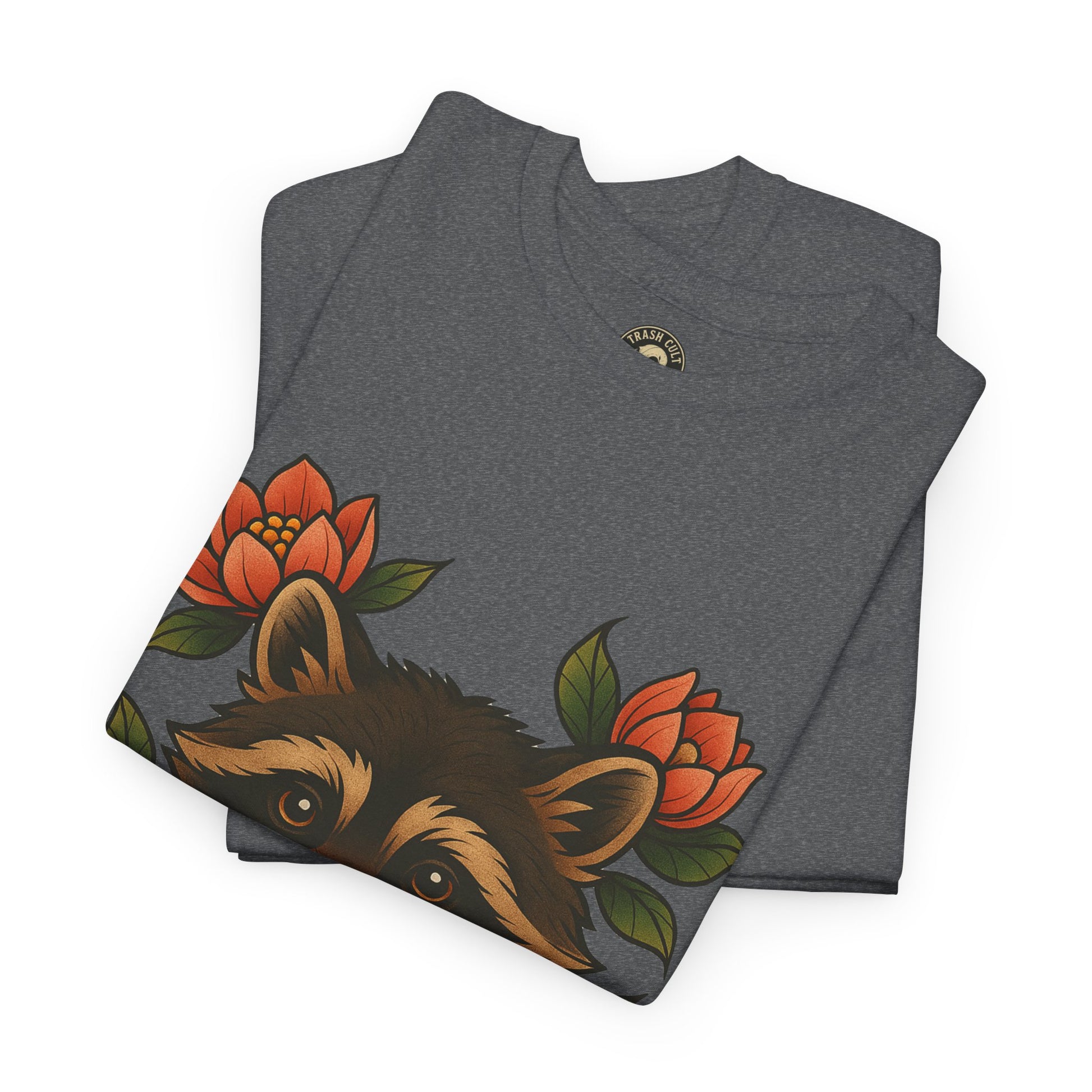 Neo-Traditional Raccoon & Lotus Tattoo Shirt – Trash Cult Supply Co. – Gildan 5000