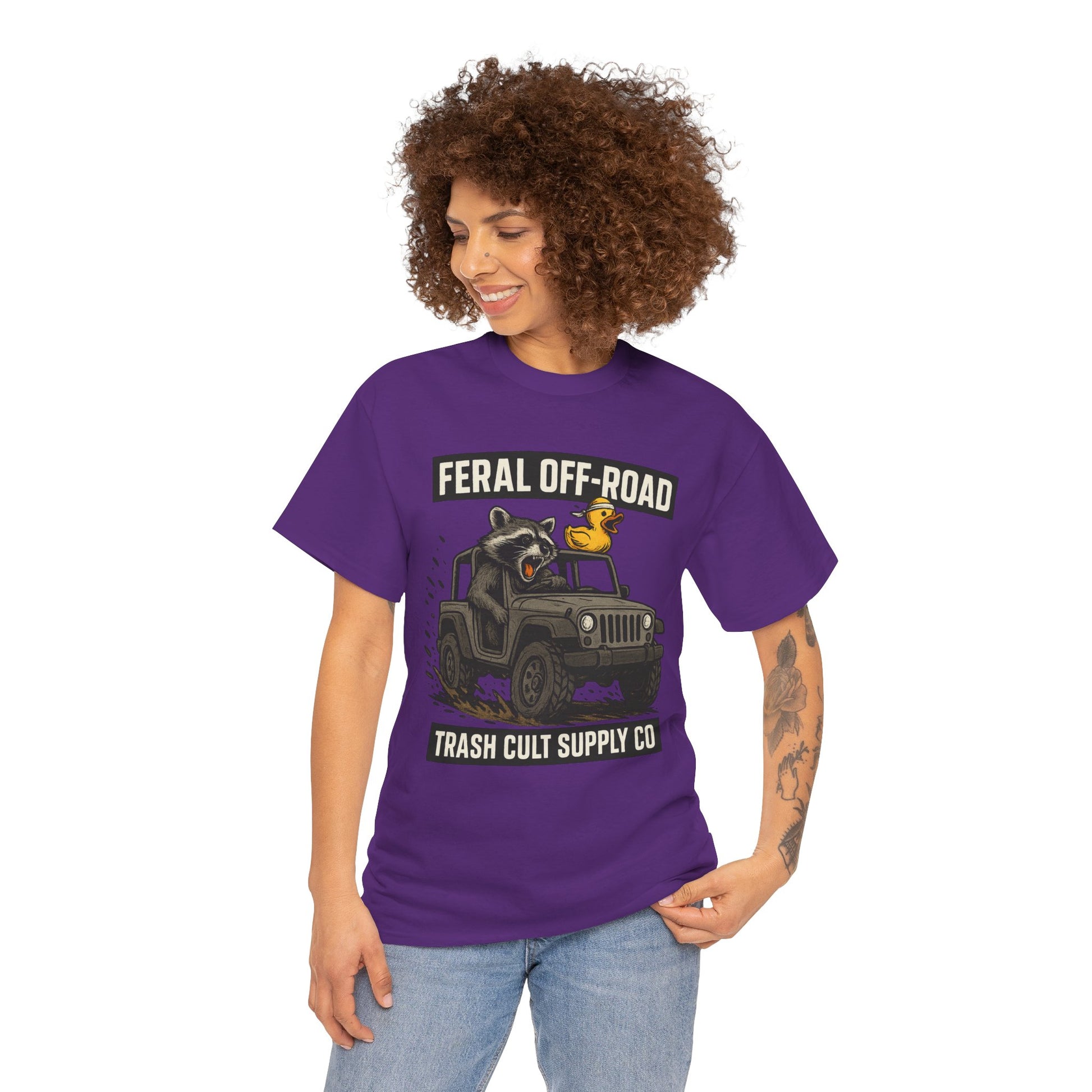 Feral Off-Road Raccoon Jeep Shirt – Mud Slinging Chaos | Trash Cult Supply Co | Gildan 5000 Tee