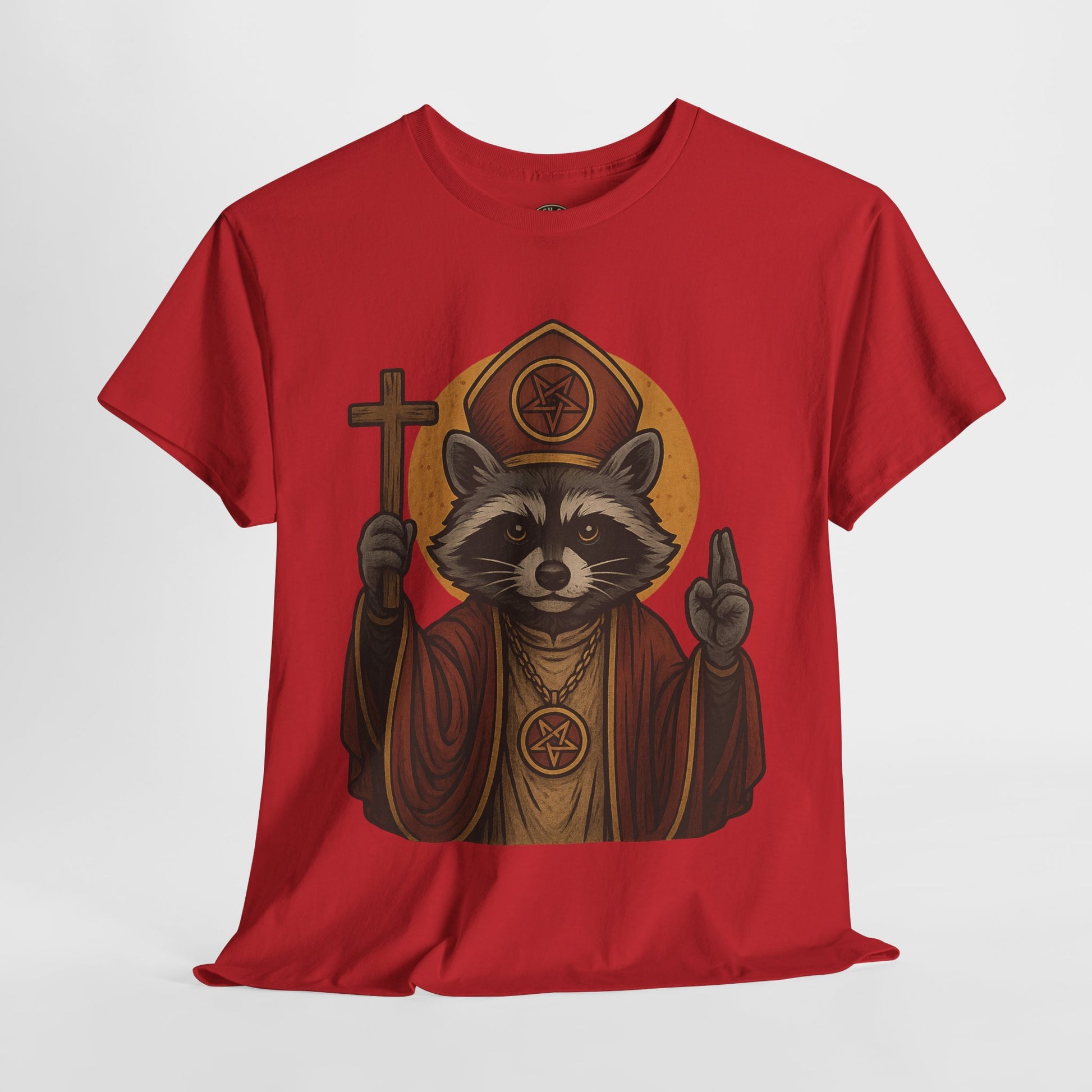 Holy Raccoon Pope Shirt – Funny Cult Priest Graphic Tee – Gildan 5000 Unisex