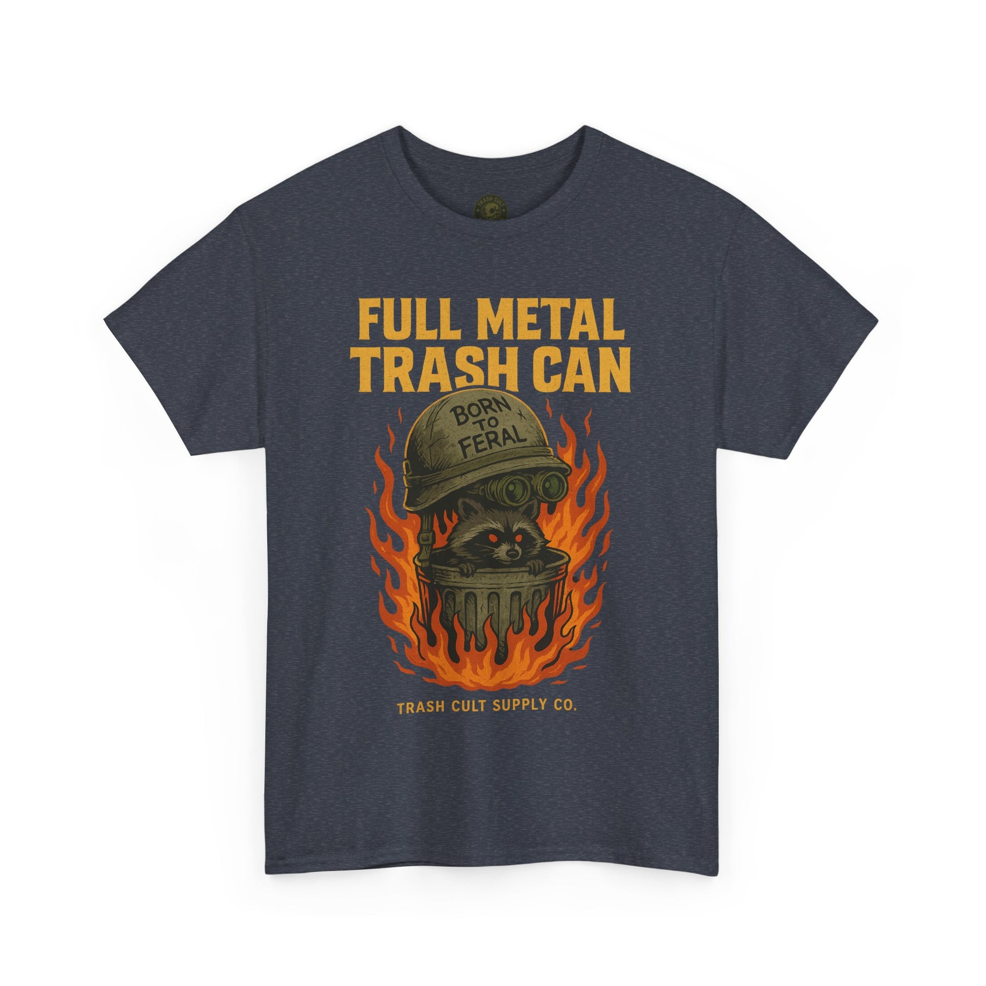 Full Metal Trash Can T-Shirt – Born to Feral Raccoon Graphic | Trash Cult Supply Co. | Gildan 5000 Tee