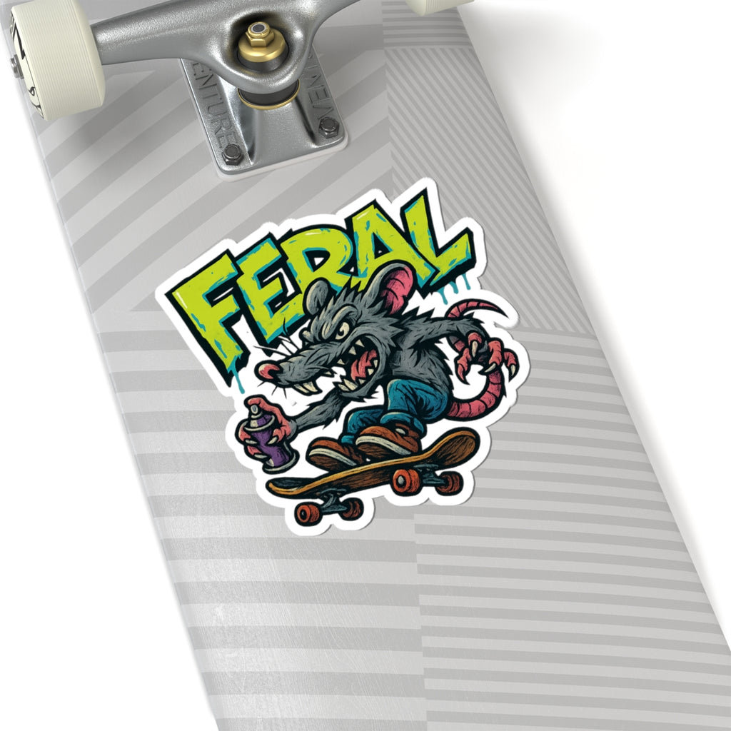 Feral Skate Rat Stickers | Cool Kiss-Cut Decals for Laptops, Water Bottles, Skateboards, Party Favors, Graffiti Lovers