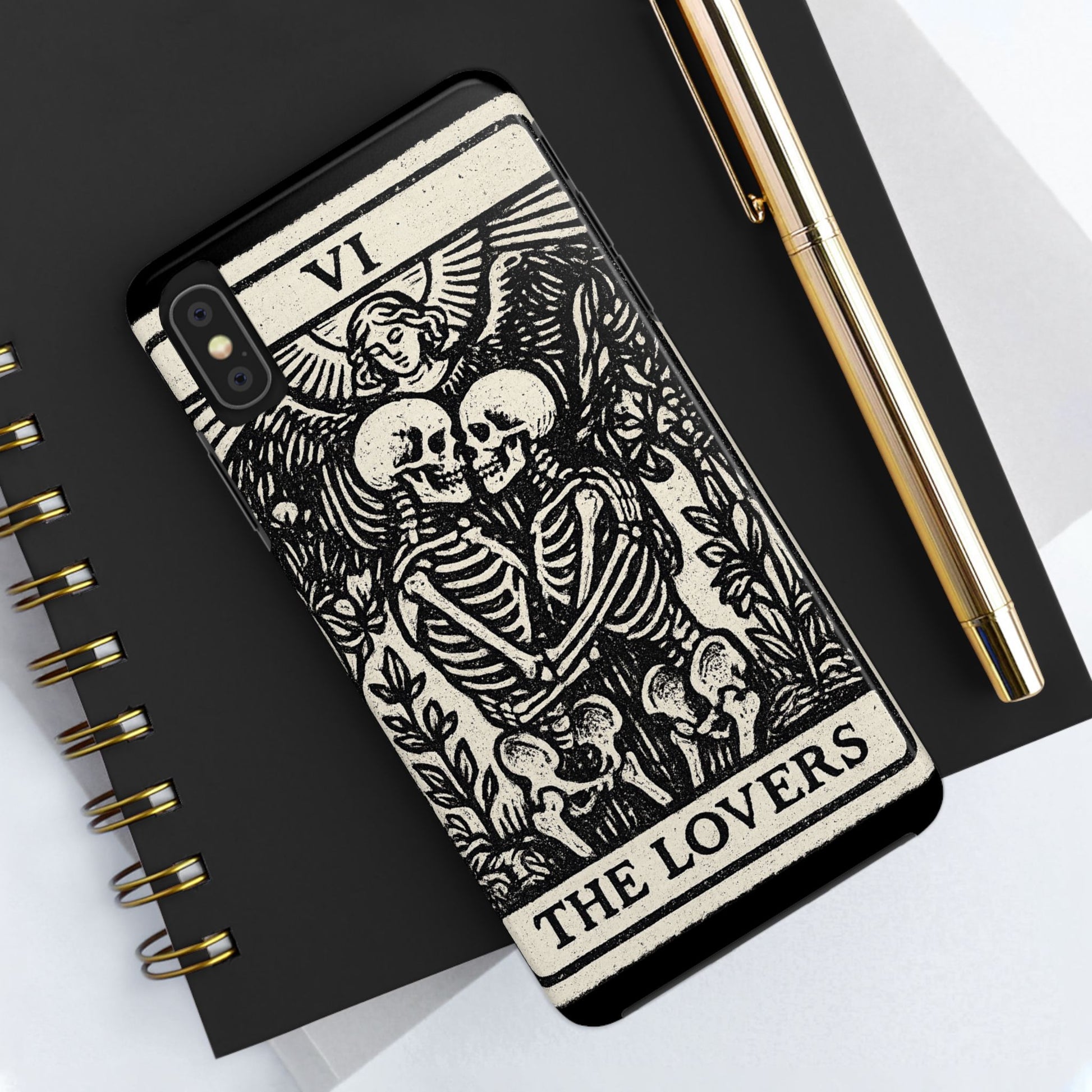 Tough Phone Case with Skeleton Lovers Design, Gothic Phone Cover, Unique Couples Gift, Halloween Accessory, Edgy Tech Design