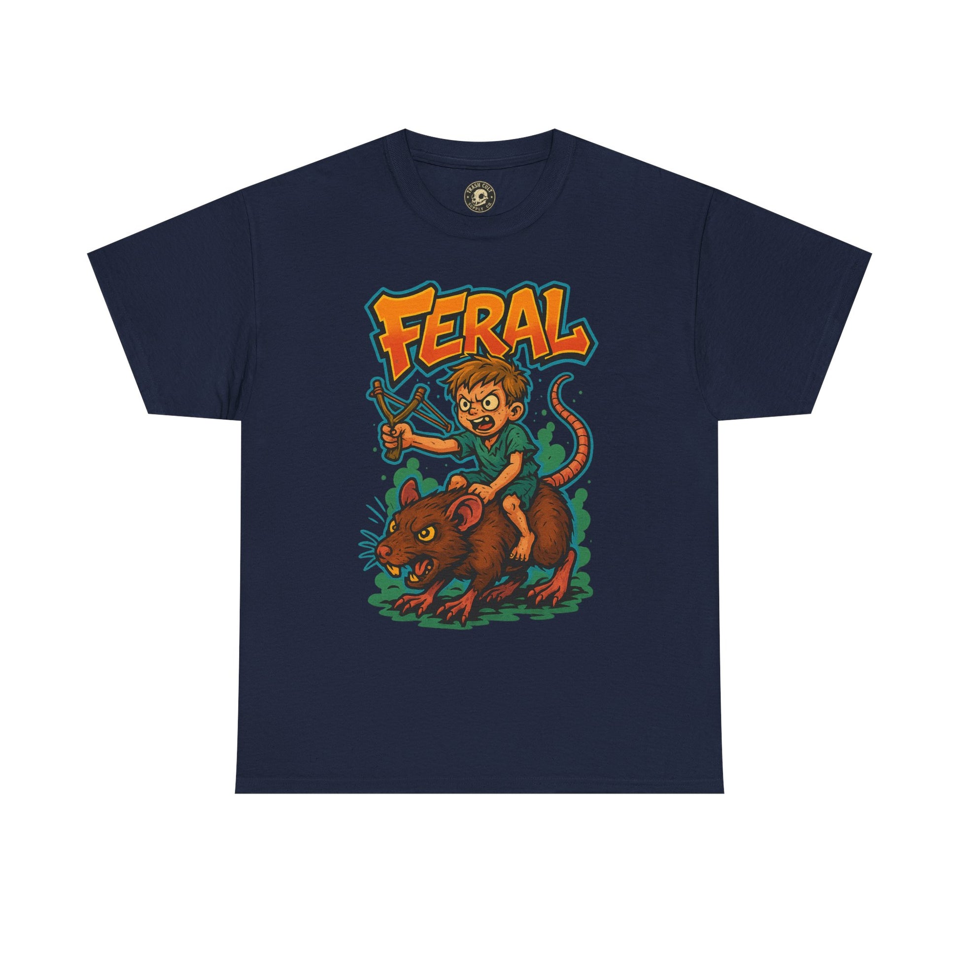 FERAL Graffiti Rat Rider T-Shirt – Bold New School Streetwear | Gildan 5000 Chaos Graphic Tee