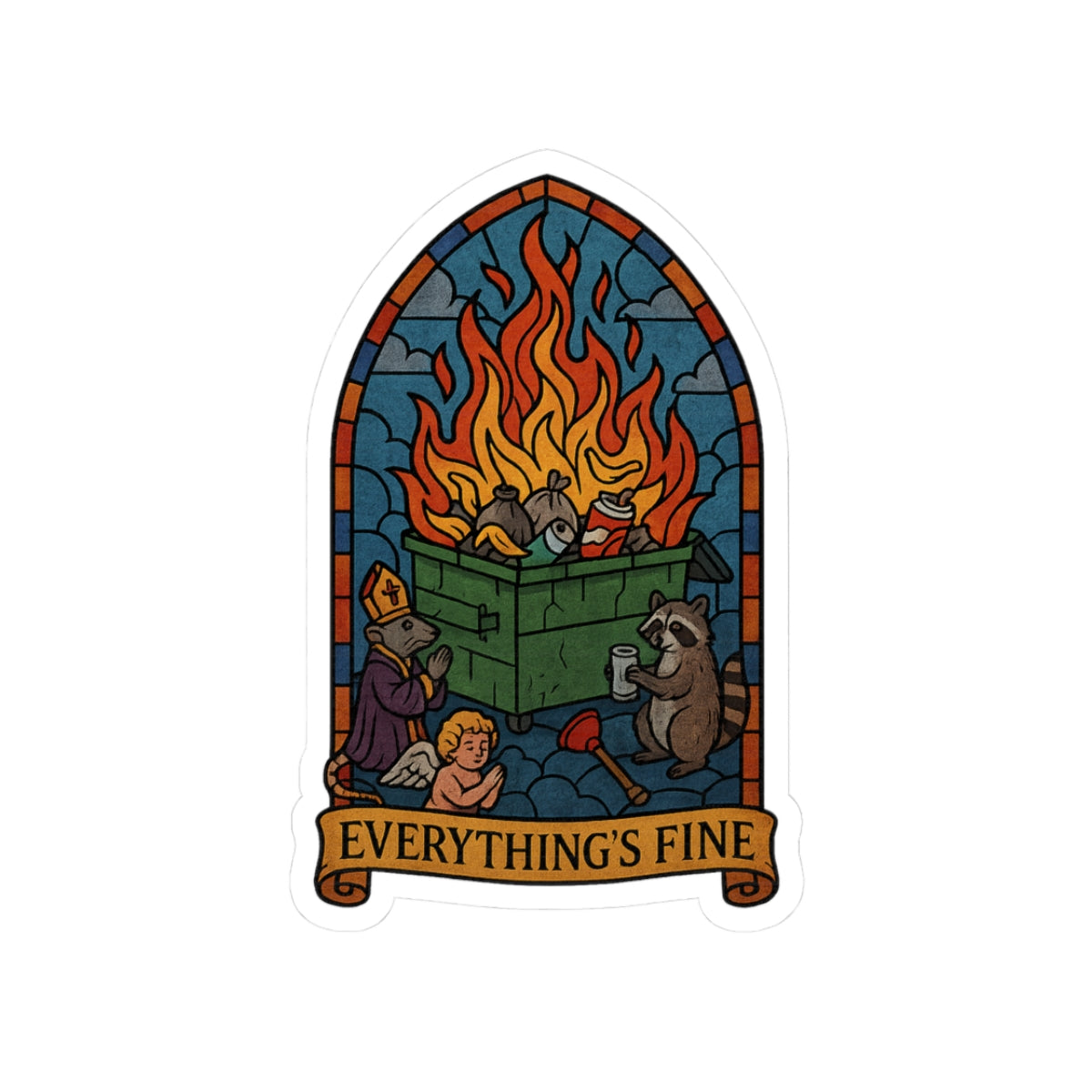 Whimsical Kiss-Cut Stickers - Everything's Fine, Fun Decor, Laptop Stickers, Gift for Friends, Quirky Home Office