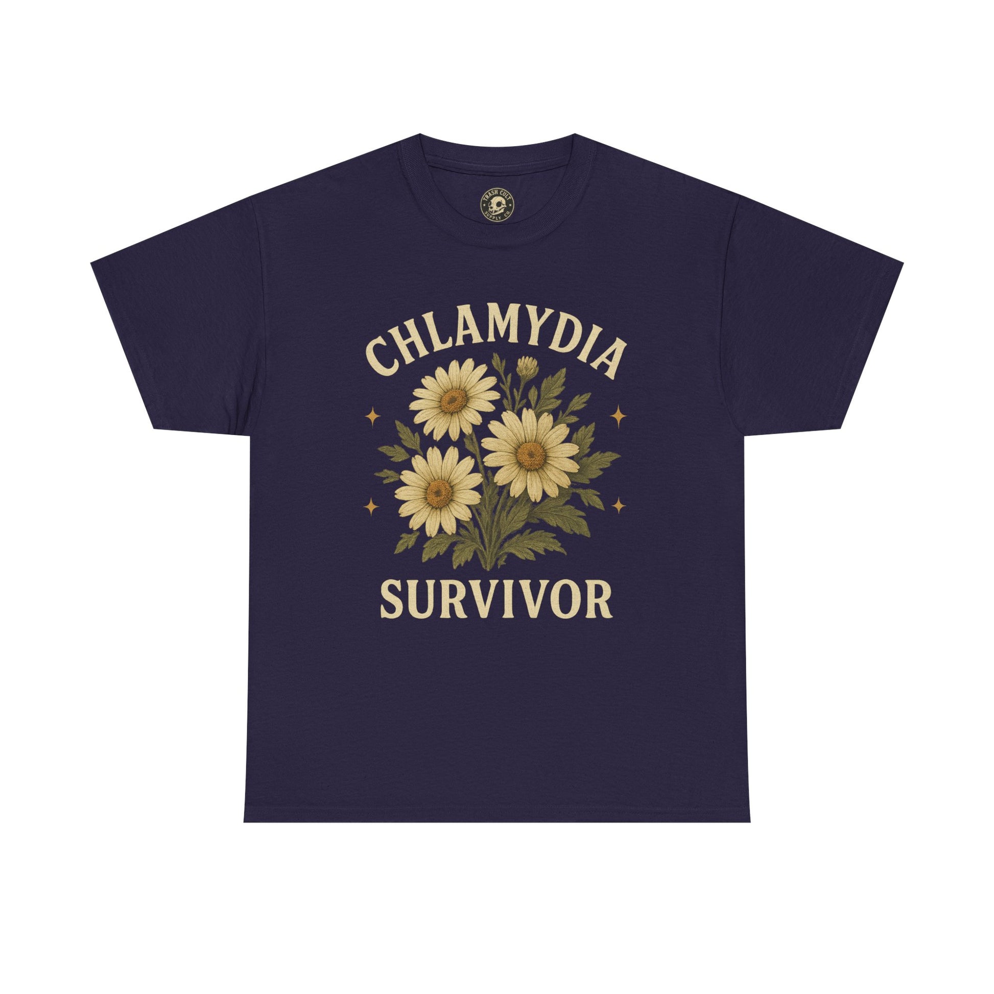 Chlamydia Survivor Vintage Floral Tee – Funny Bold Statement Shirt – Gildan 5000 Unisex Heavy Cotton