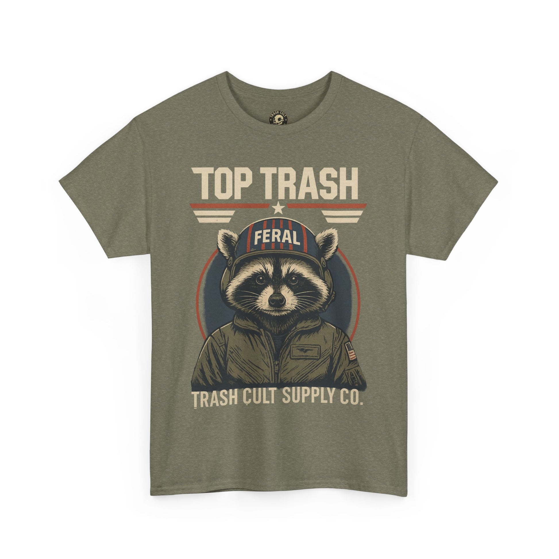 Feral Top Trash Raccoon Pilot Shirt – Trash Cult Supply Co. Parody Tee