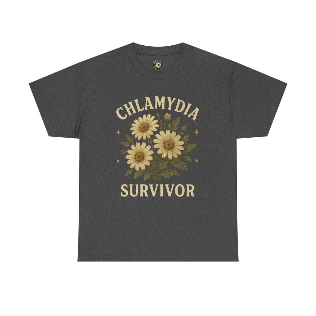 Chlamydia Survivor Vintage Floral Tee – Funny Bold Statement Shirt – Gildan 5000 Unisex Heavy Cotton