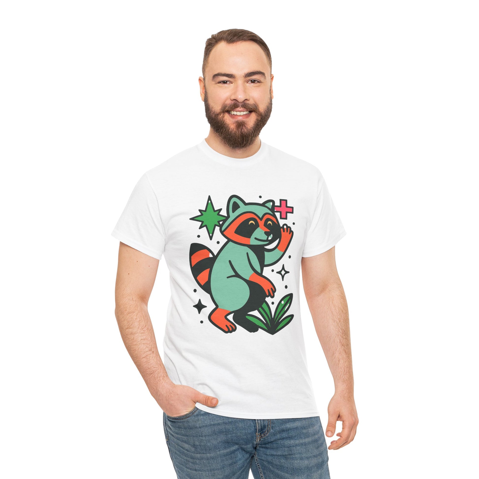 Playful Raccoon Unisex Heavy Cotton Tee | Cute Animal Shirt for Nature Lovers, Graphic Tee, Gift for Kids, Casual Wear, Eco-Friendly