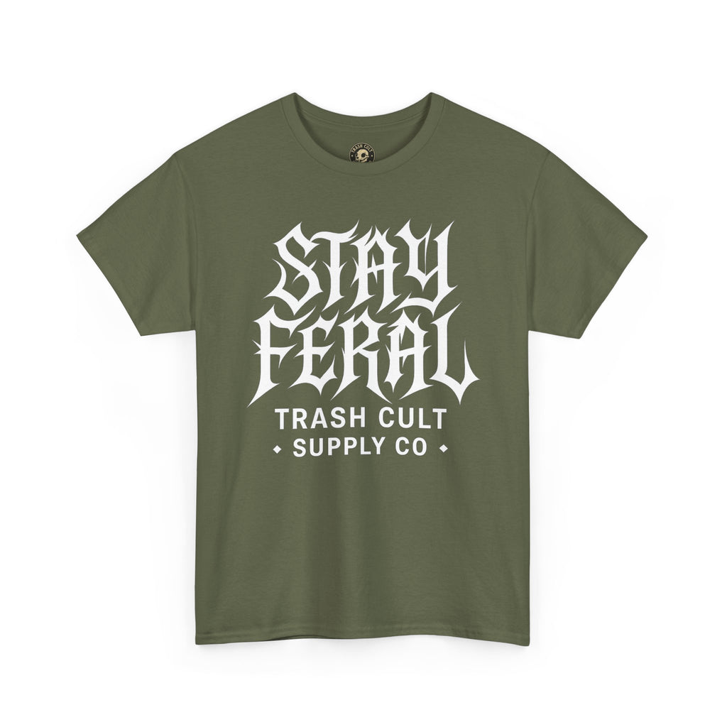 Unisex Heavy Cotton Tee - Stay Feral Graphic Tee, Streetwear Shirt, Gift for Wild Spirits, Eco-Friendly Casualwear, Summer Fashion