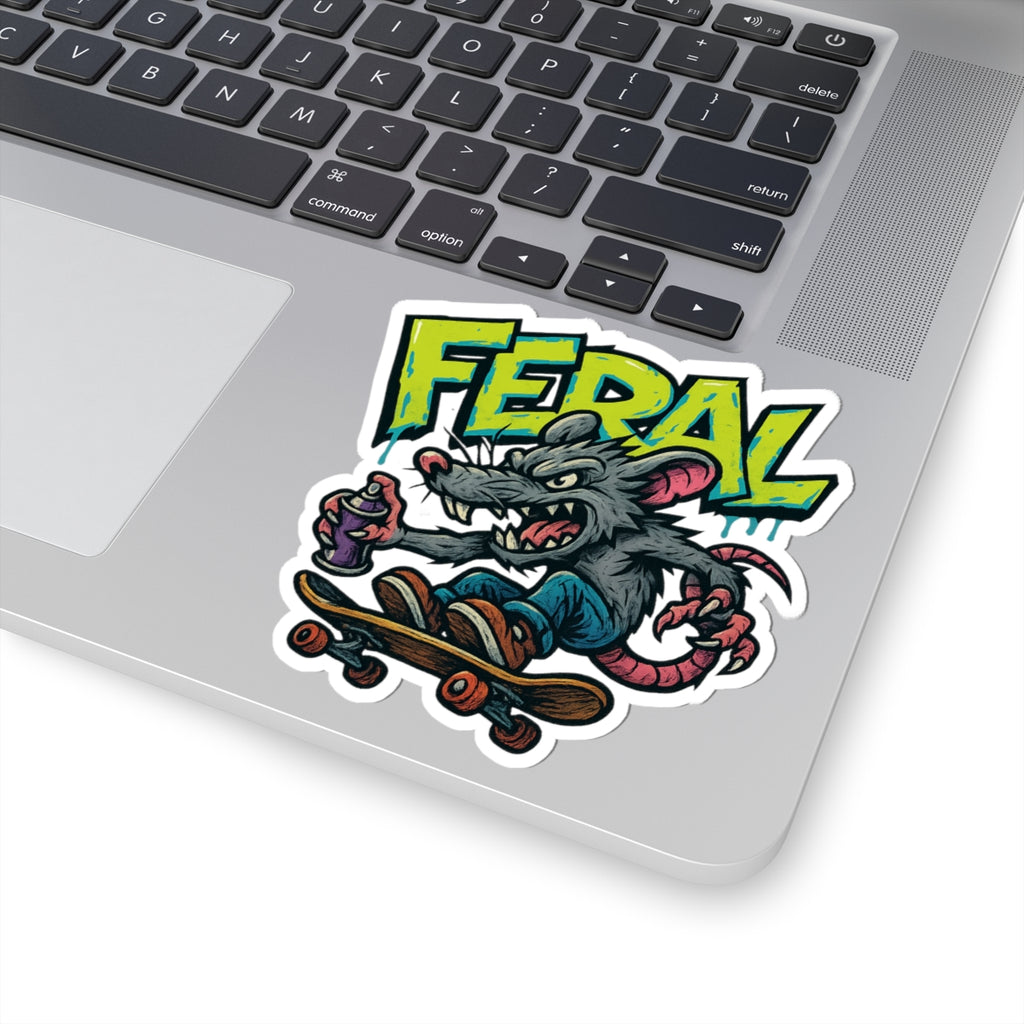 Feral Skate Rat Stickers | Cool Kiss-Cut Decals for Laptops, Water Bottles, Skateboards, Party Favors, Graffiti Lovers