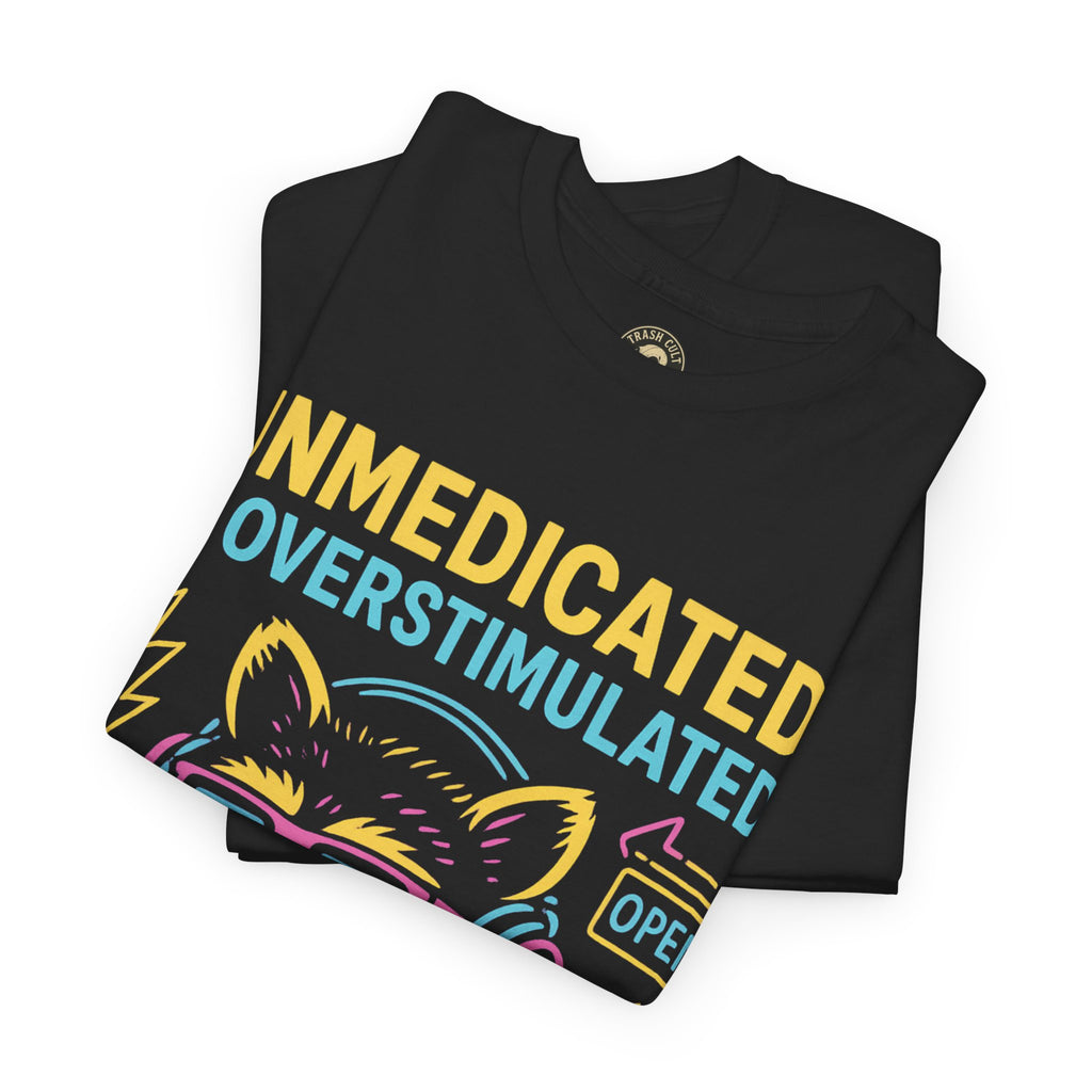 Unmedicated & Overstimulated Neon Raccoon ADHD Shirt – Trash Cult Supply Co. – Gildan 5000