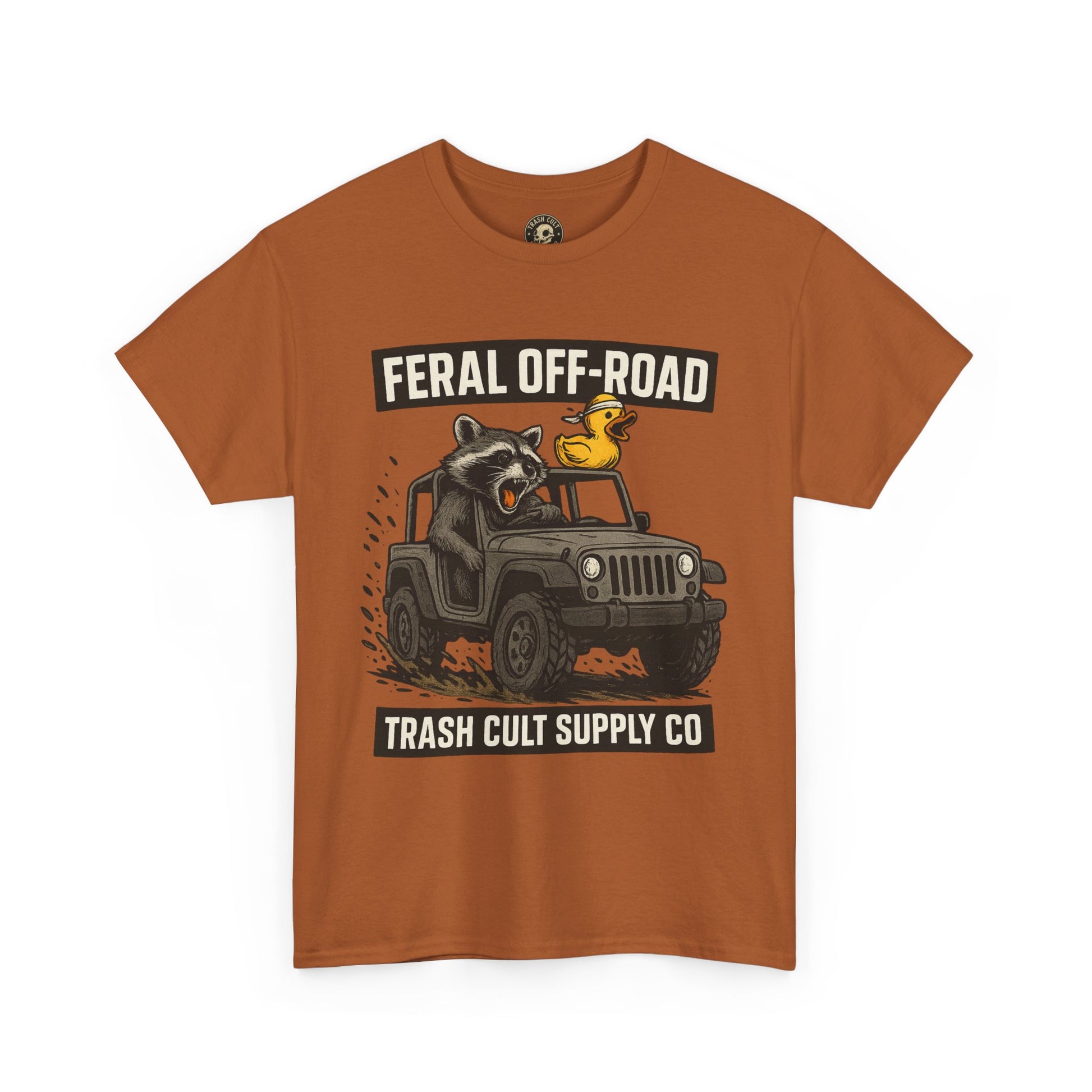 Feral Off-Road Raccoon Jeep Shirt – Mud Slinging Chaos | Trash Cult Supply Co | Gildan 5000 Tee