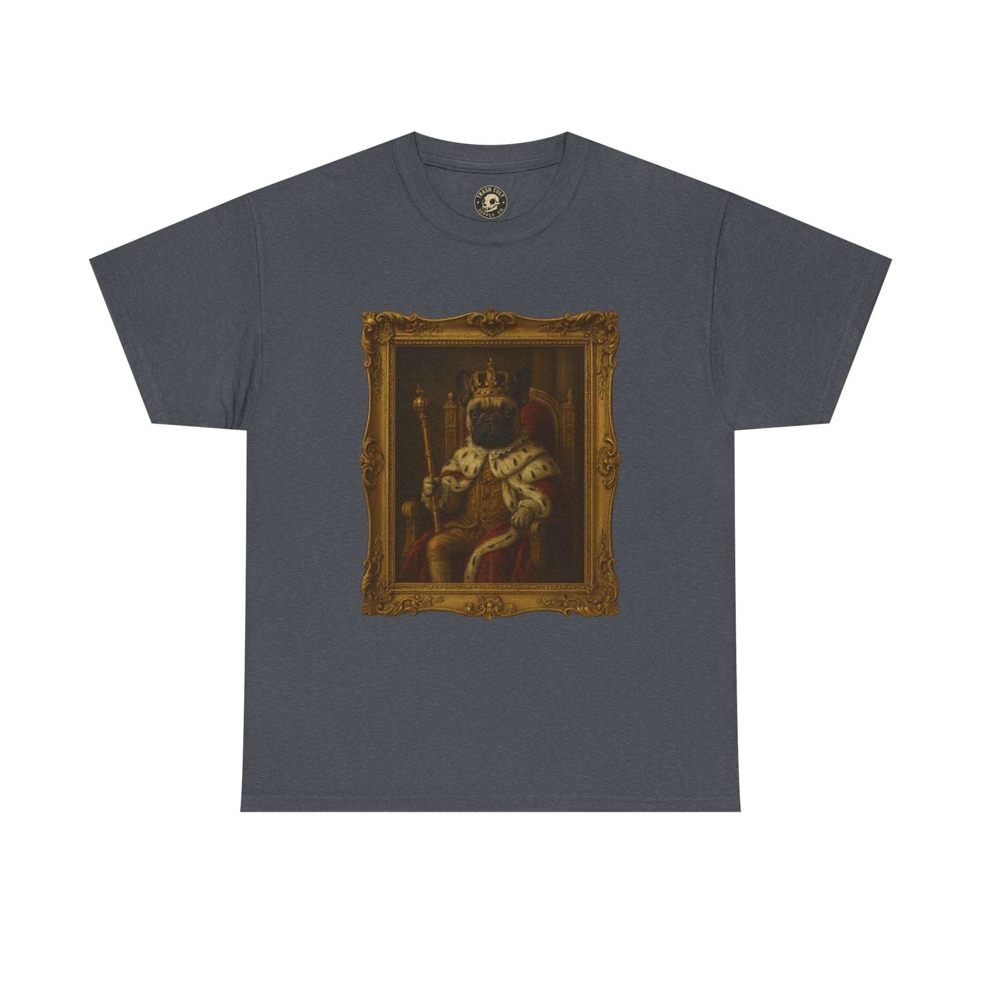 French Bulldog King Baroque Portrait Shirt – Funny Royal Dog Tee – Gildan 5000 Unisex Heavy Cotton