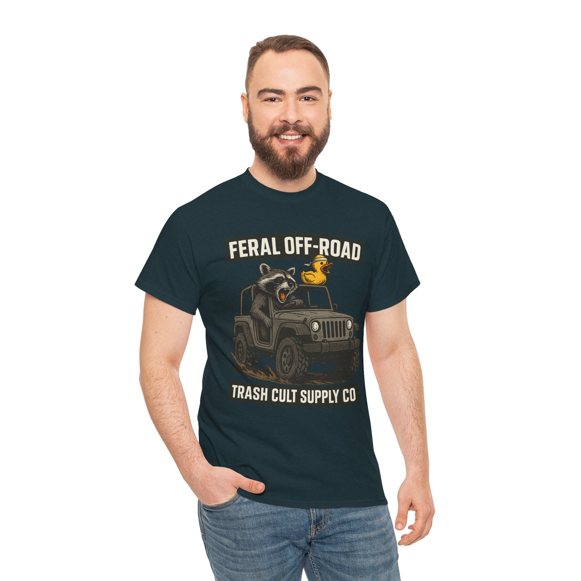 Feral Off-Road Raccoon Jeep Shirt – Mud Slinging Chaos | Trash Cult Supply Co | Gildan 5000 Tee