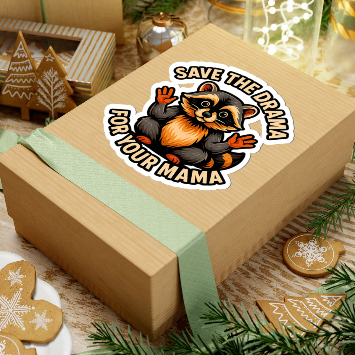 Save the Drama Raccoon Stickers, Cute Animal Art, Quirky Gift for Parents, Laptop Decor, Funny Quote Stickers