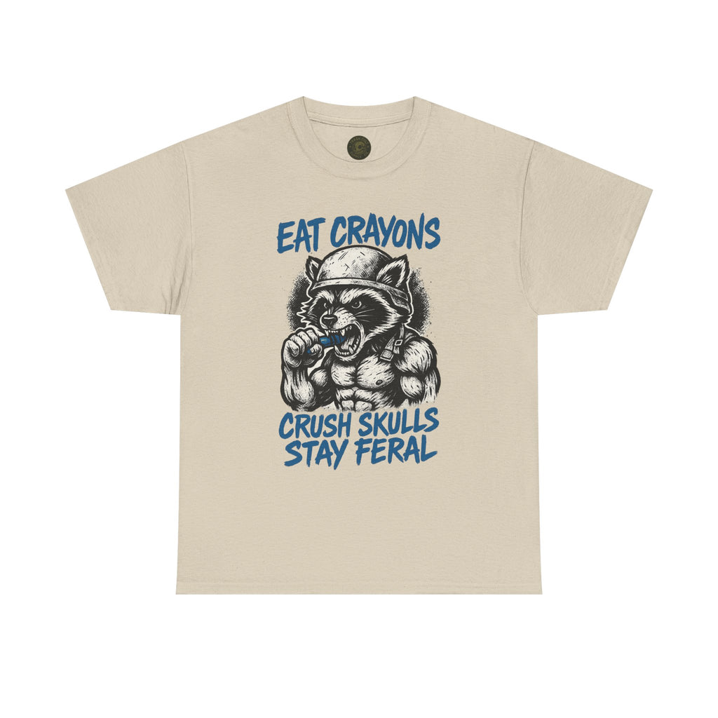 Eat Crayons Crush Skulls Stay Feral Military Raccoon Shirt – Gildan 5000