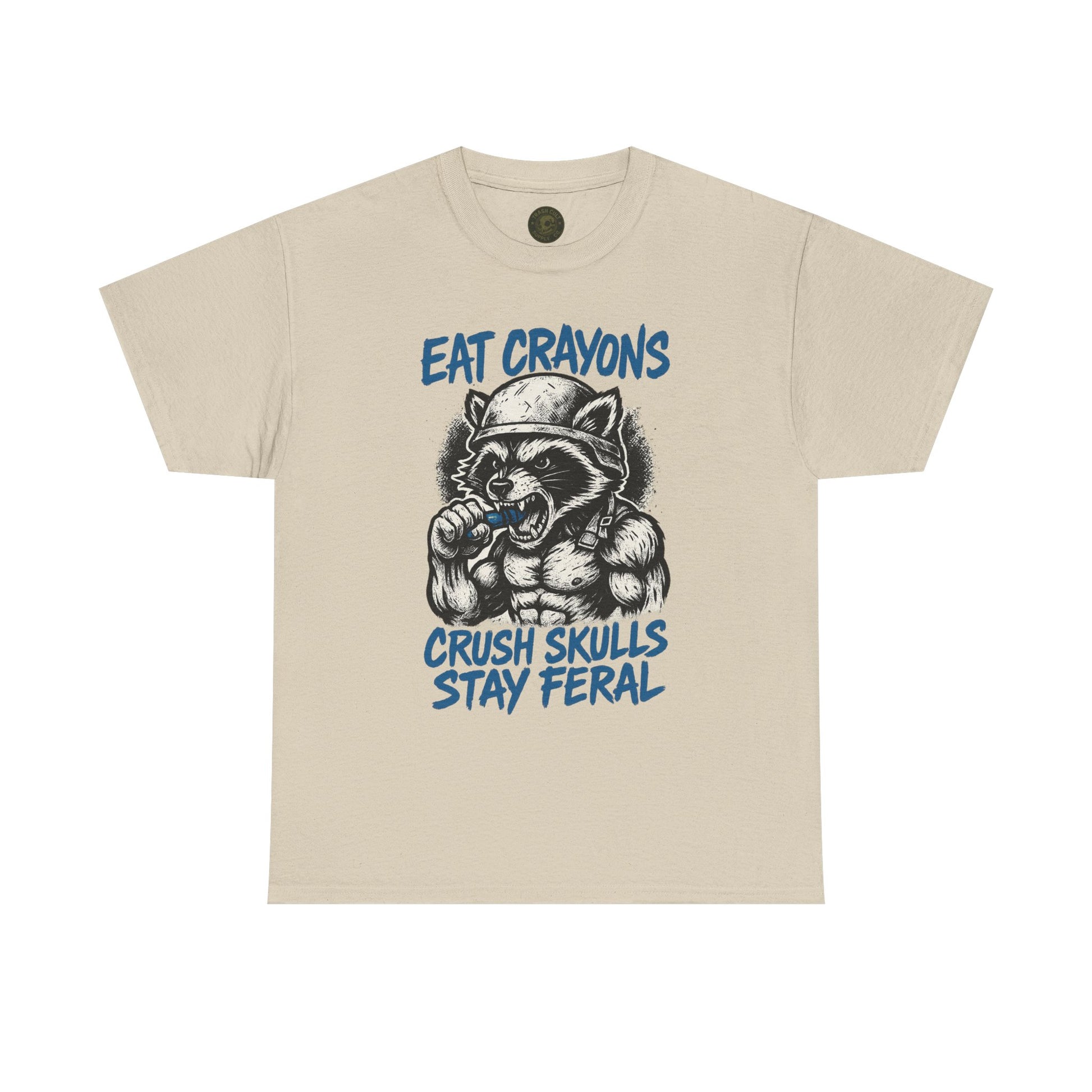 Eat Crayons Crush Skulls Stay Feral Military Raccoon Shirt – Gildan 5000