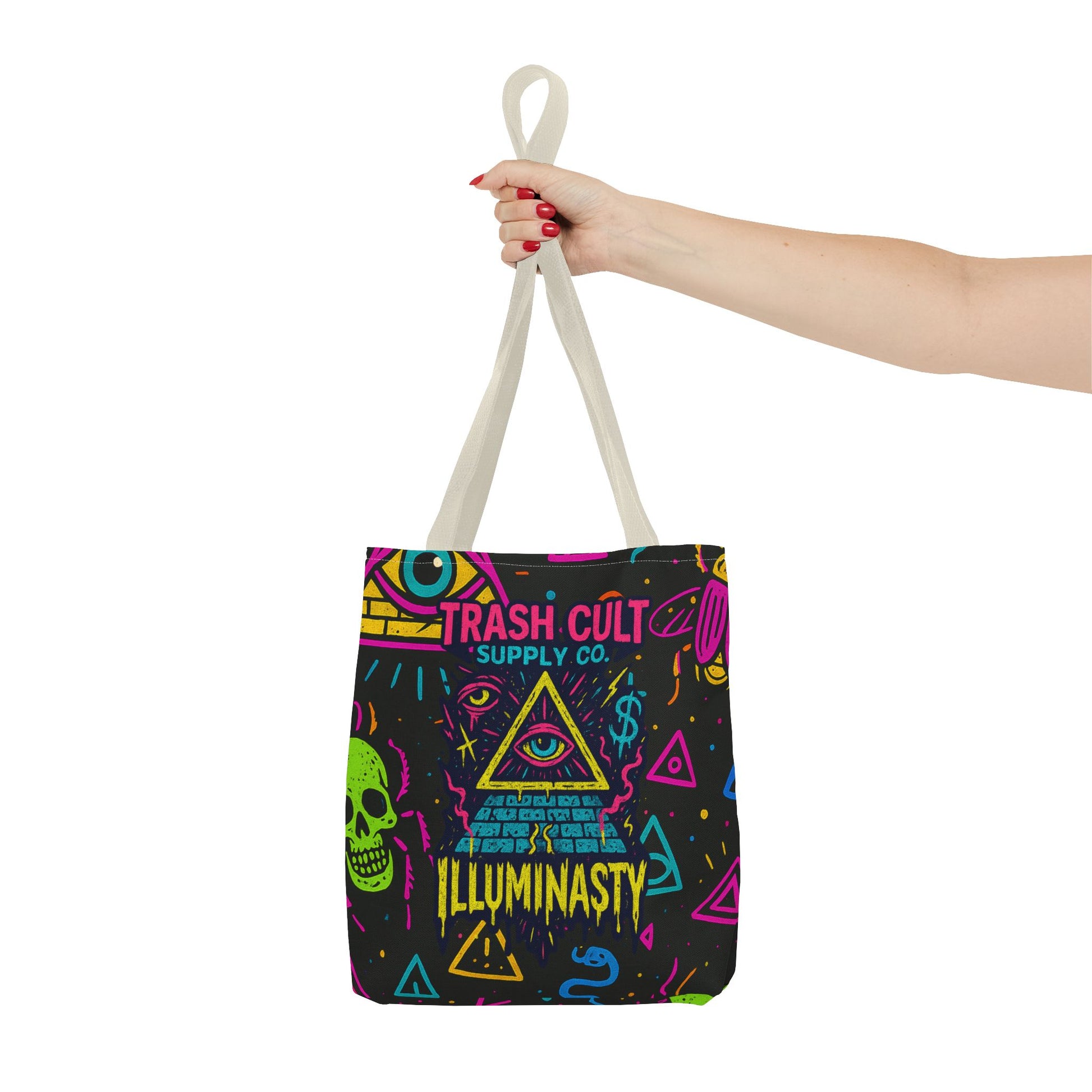 Illuminasty Drop Neon Tote Bag – All-Seeing Eye, Skulls & Symbols | Trash Cult Supply Co.