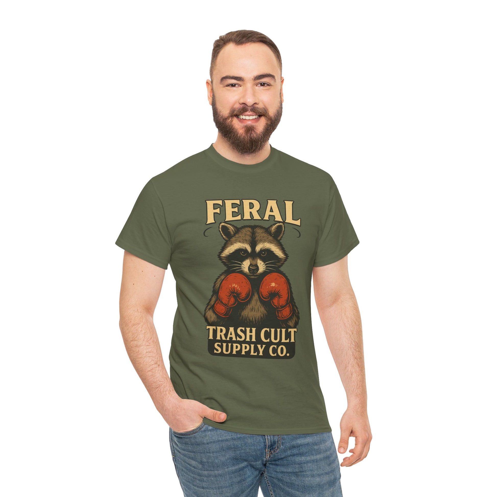 Feral Raccoon Tee - Unisex Heavy Cotton Tee, Cute Animal Shirt, Trendy Graphic Tee, Fun Gift for Animal Lovers, Casual Everyday Wear