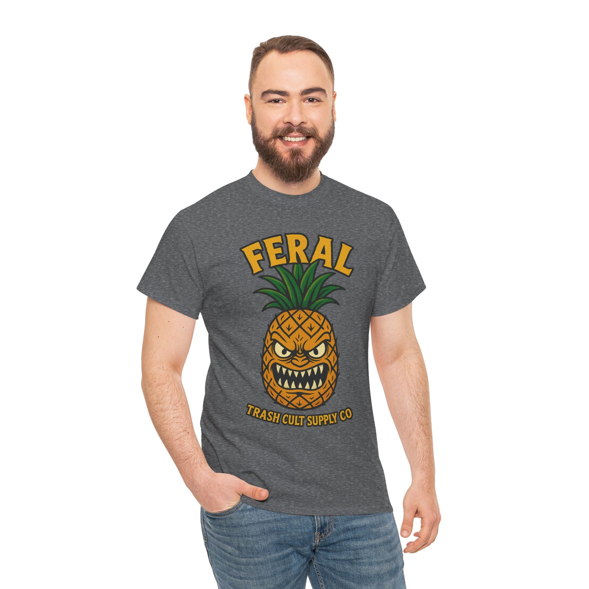 Feral Evil Pineapple Shirt – Aggressive Fruit Trashcore Tee – Gildan 5000 Unisex