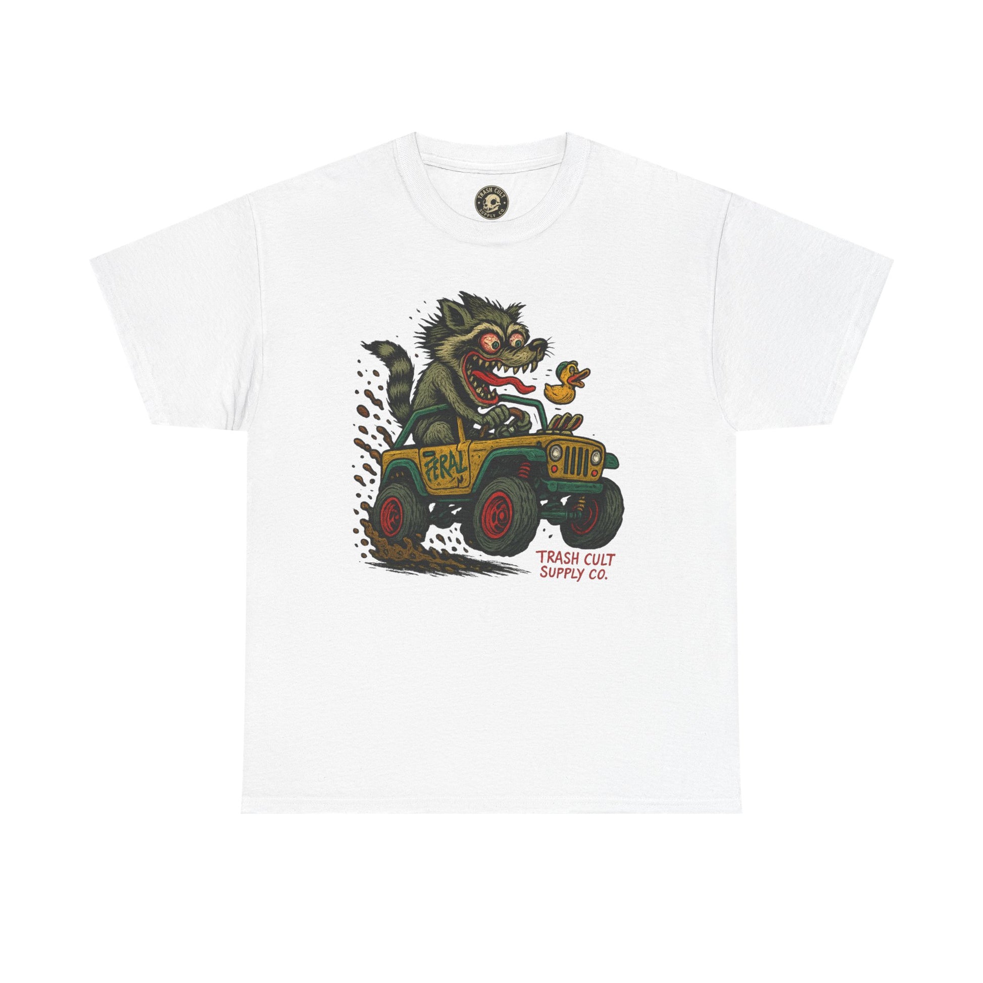 Feral Jeep Raccoon Shirt – Ed Roth Style Off-Road Chaos | Trash Cult Supply Co | Gildan 5000 Tee