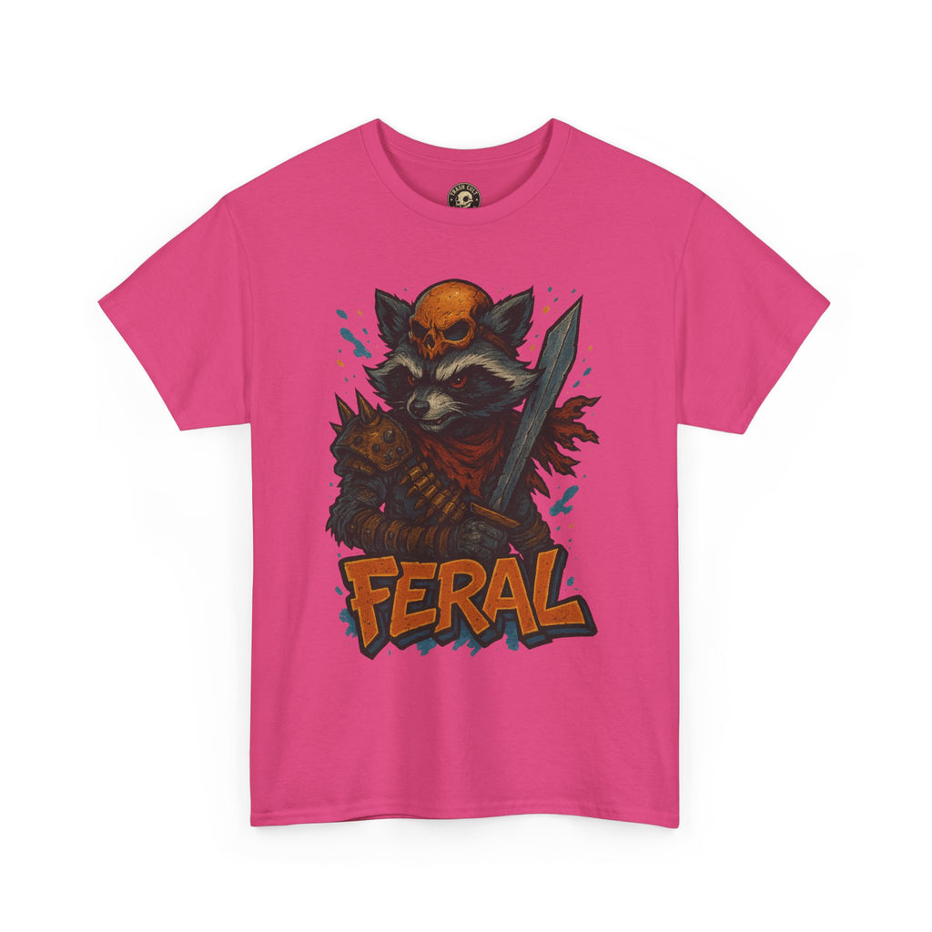 FERAL Raccoon Warlord Shirt – Graffiti Street Art Animal Tee | Bold Post-Apocalyptic Design on Gildan 5000