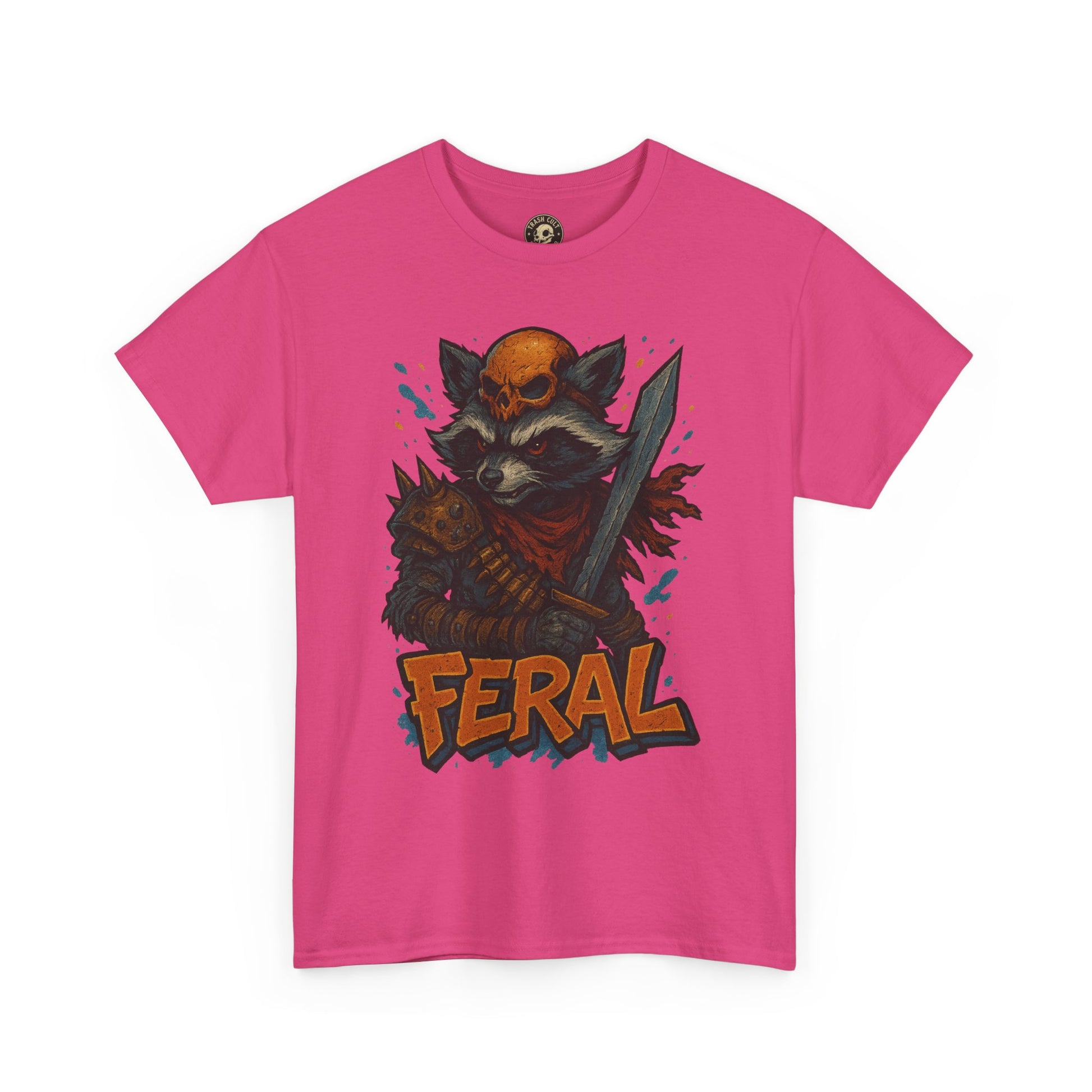 FERAL Raccoon Warlord Shirt – Graffiti Street Art Animal Tee | Bold Post-Apocalyptic Design on Gildan 5000