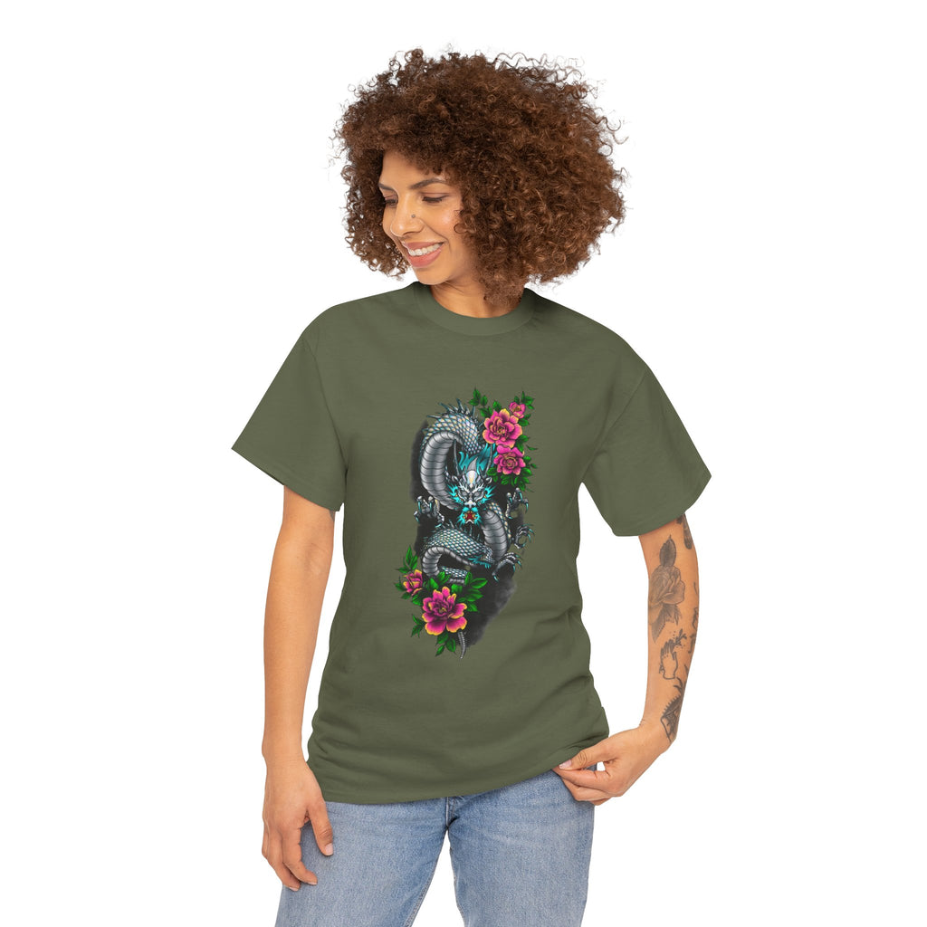 Mythic Dragon & Peonies Tattoo T-Shirt – Lara Davenport x Trash Cult Supply Co. Collab (Gildan 5000)