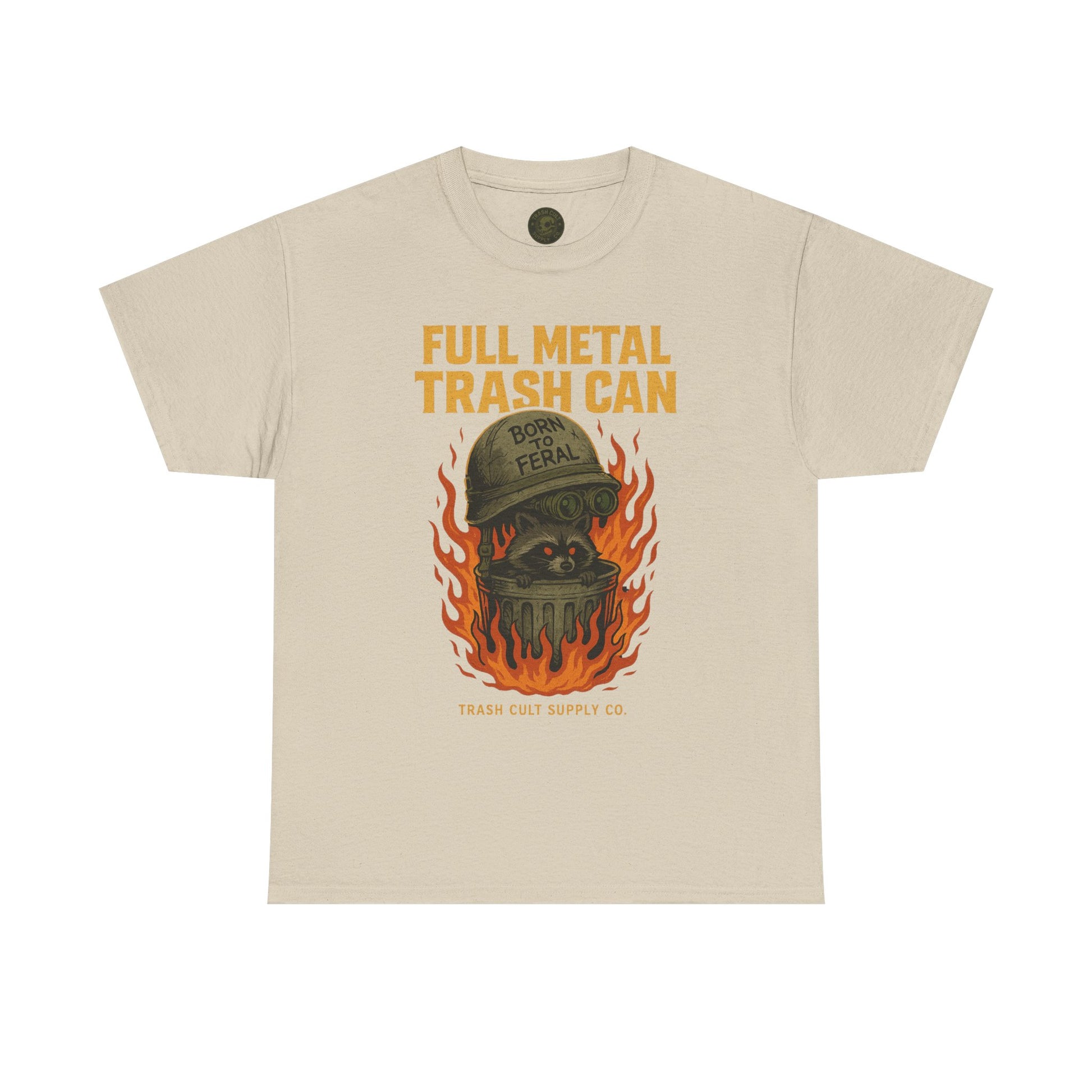 Full Metal Trash Can T-Shirt – Born to Feral Raccoon Graphic | Trash Cult Supply Co. | Gildan 5000 Tee