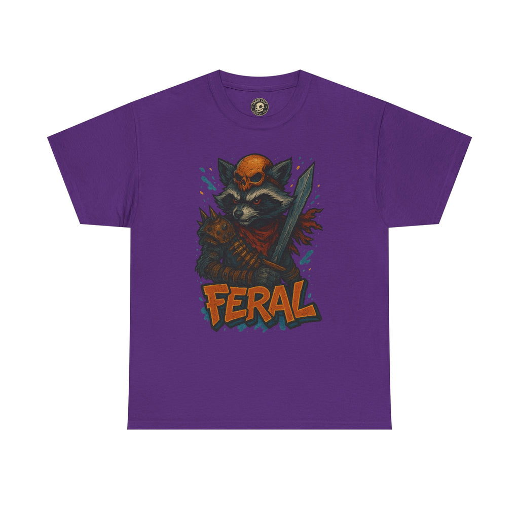 FERAL Raccoon Warlord Shirt – Graffiti Street Art Animal Tee | Bold Post-Apocalyptic Design on Gildan 5000