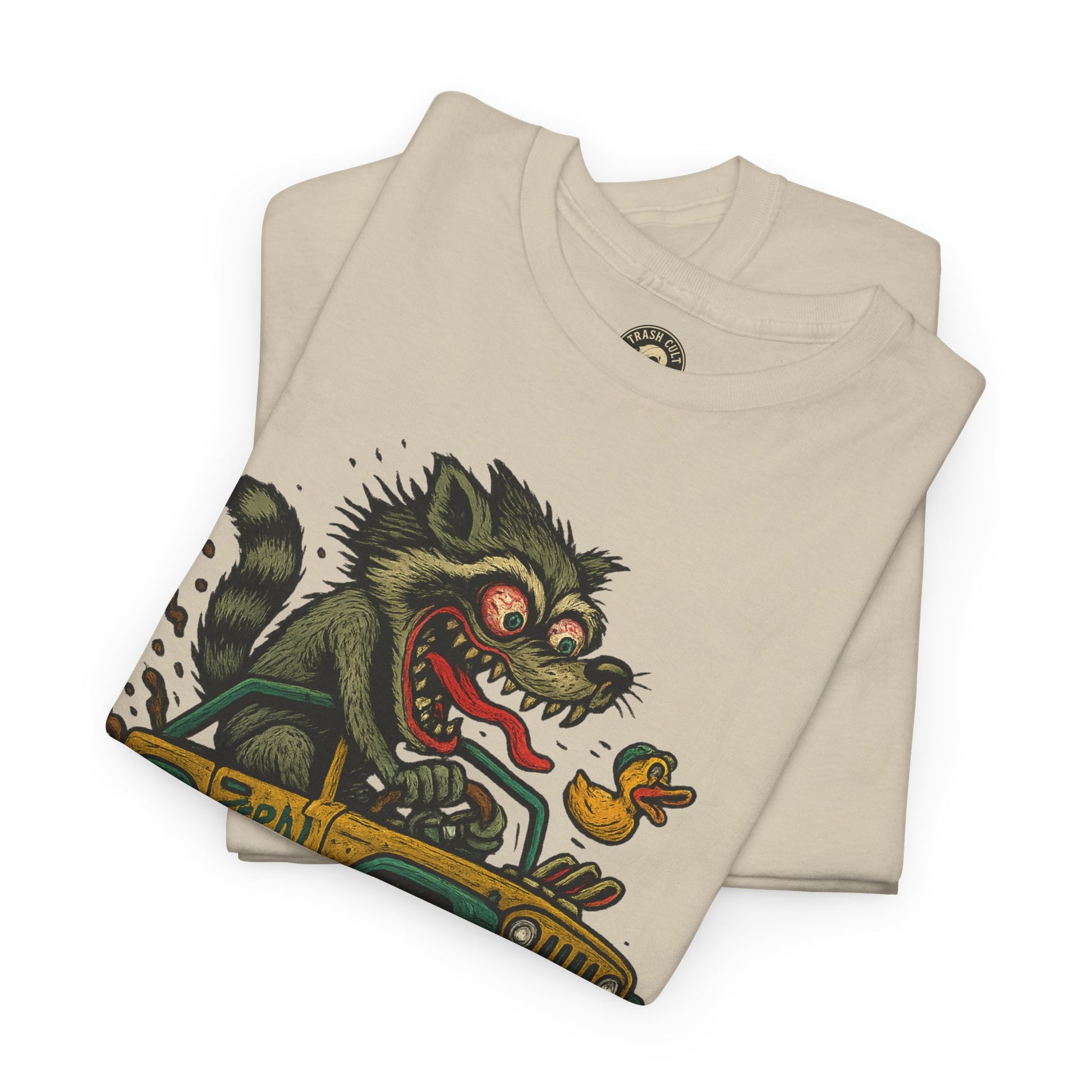 Feral Jeep Raccoon Shirt – Ed Roth Style Off-Road Chaos | Trash Cult Supply Co | Gildan 5000 Tee