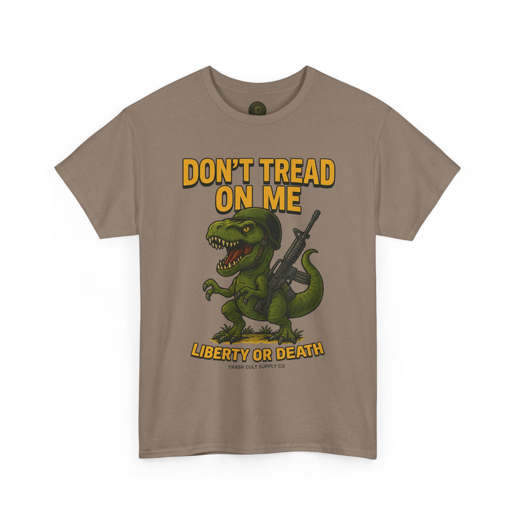 Don’t Tread On Me T-Rex T-Shirt – Liberty or Death Graphic | Trash Cult Supply Co. | Gildan 5000 Heavy Cotton