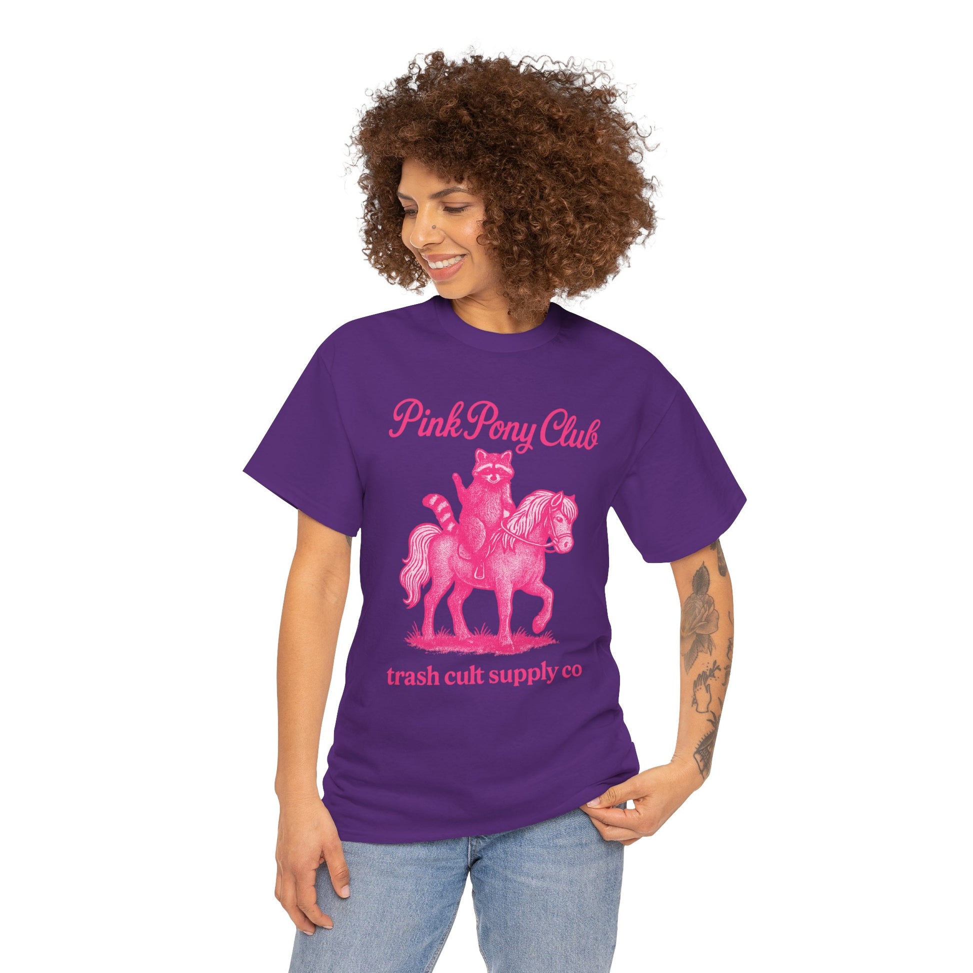 Pink Pony Club Raccoon Riding Pony Shirt – Vintage Hot Pink Halftone Tee by Trash Cult Supply Co