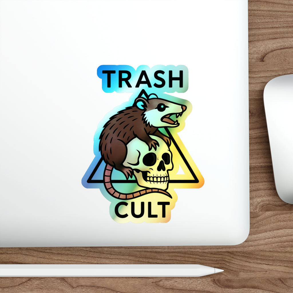 Holographic Trash Cult Stickers - Unique Decals for Skateboards, Laptops, Water Bottles, Fun and Quirky Gifts