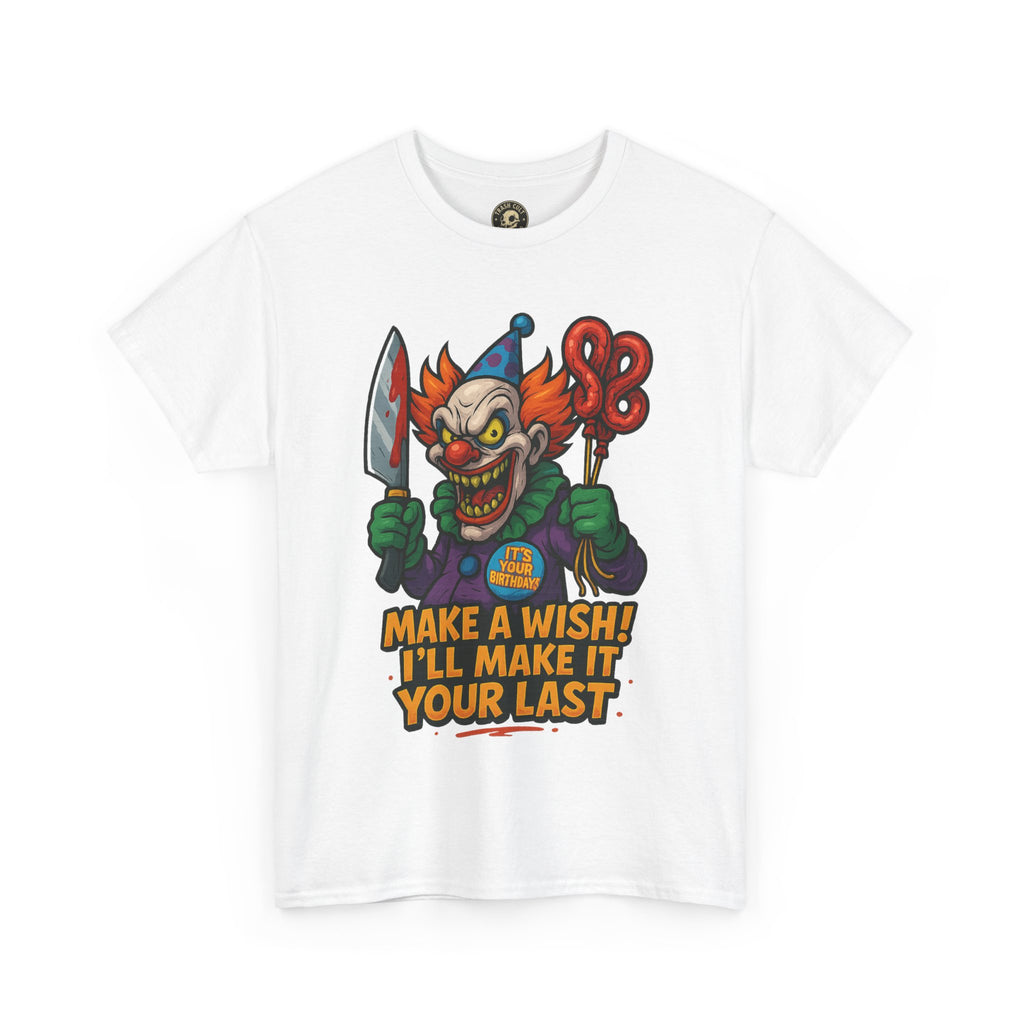 Creepy Clown Tee - Halloween Costume Shirt, Unisex Heavy Cotton Tee, Spooky Graphic Tee, Gag Gift, Horror Fan Apparel