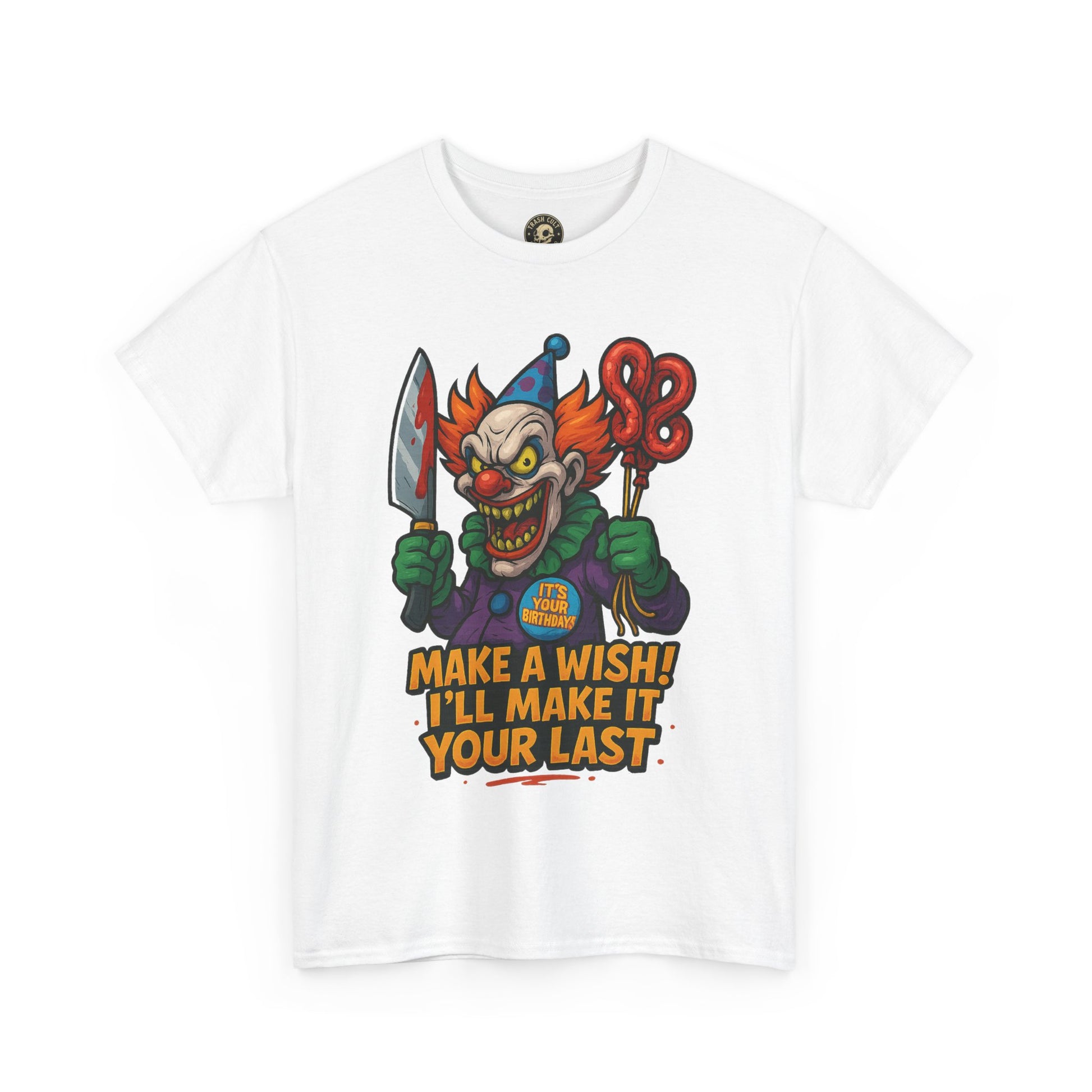 Creepy Clown Tee - Halloween Costume Shirt, Unisex Heavy Cotton Tee, Spooky Graphic Tee, Gag Gift, Horror Fan Apparel