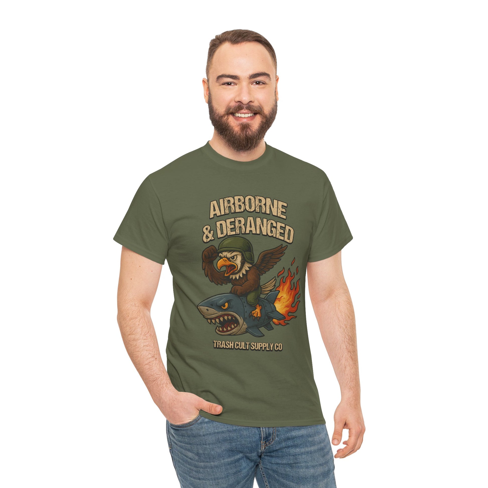 Airborne & Deranged T-Shirt – Trash Cult Supply Co. | Gildan 5000 Heavy Cotton Tee