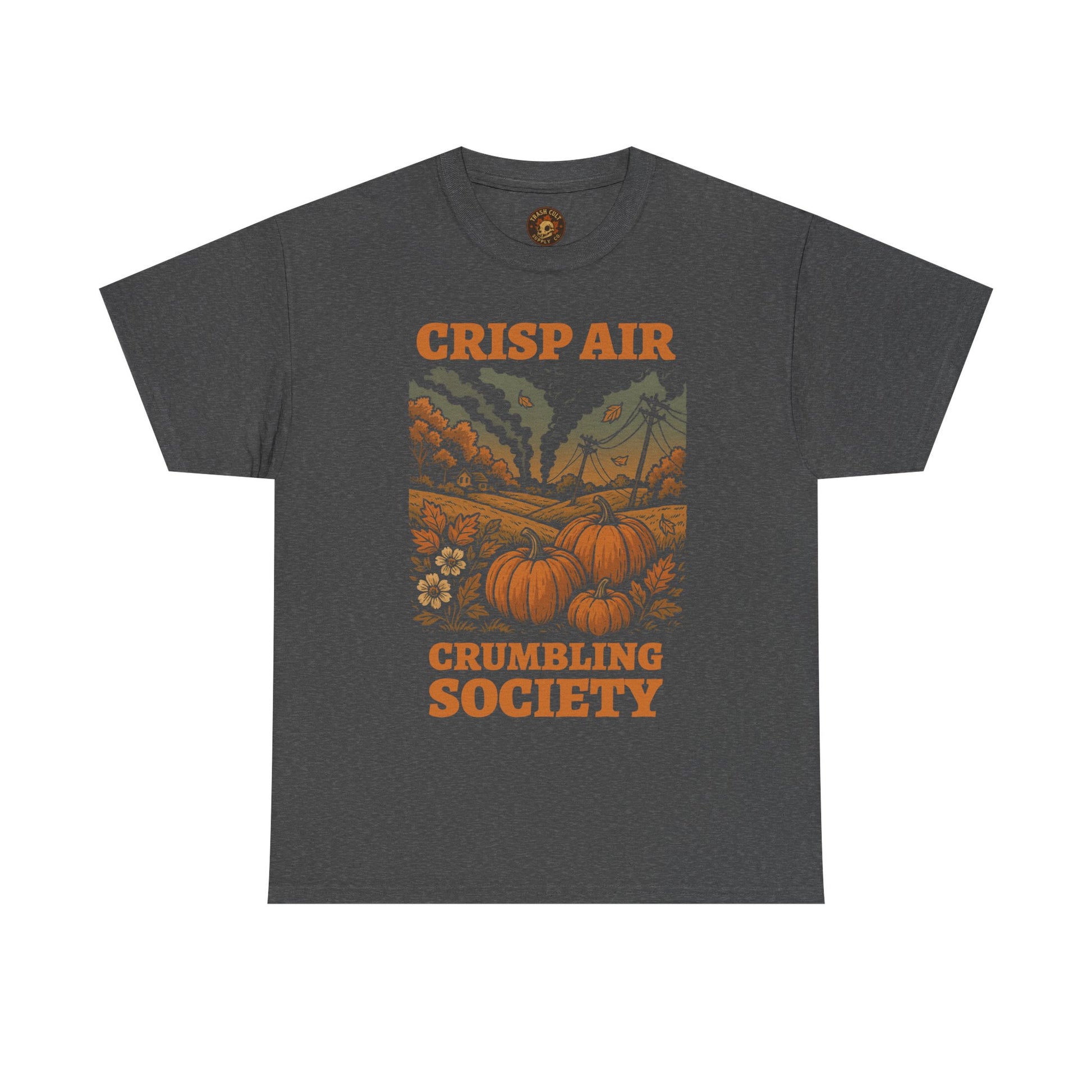 Crisp Air Crumbling Society Shirt – Dystopian Fall Pumpkin Tee – Fall of Humanity Collection – Trash Cult Supply Co.
